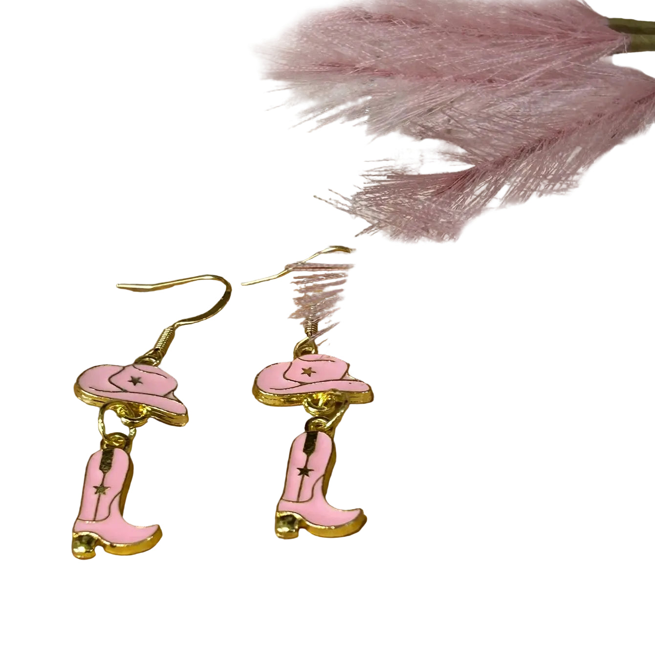 Cowgirl Western Pink Hat Western Boot Earrings