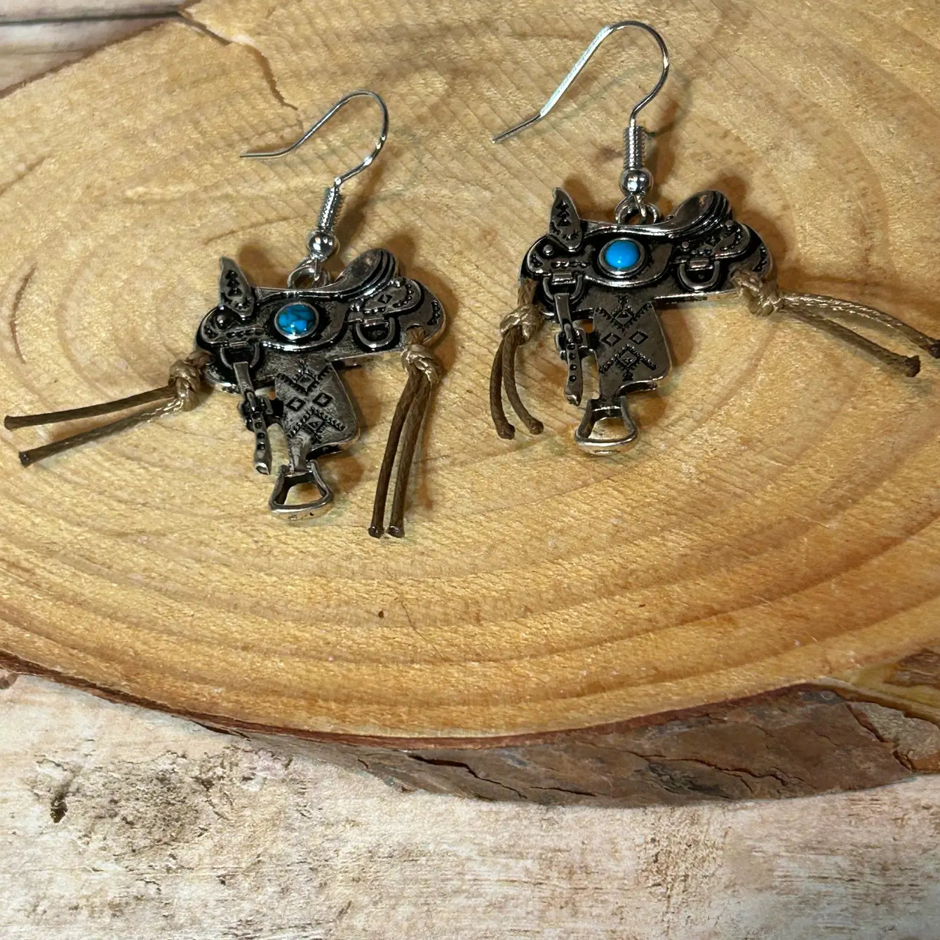 Cowgirls' Western Silver Saddle Earrings with Stone Accents
