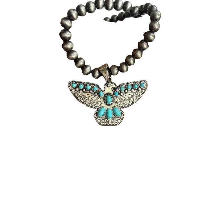 Western Thunderbird Pendant Navajo Style Pearl Bead Necklace