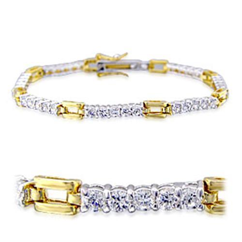32008 - Gold+Rhodium Brass Bracelet with AAA Grade CZ in Clear-0