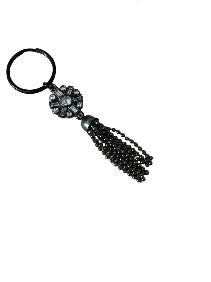 Bag Charm Black Flower Charm with Black Chains Keychain