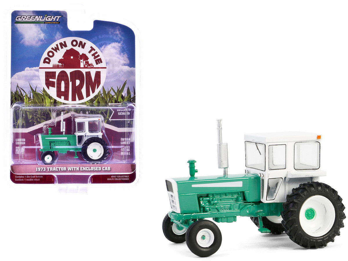 1973 Tractor with Closed Cab Green and White "Down on the Farm" Series 9 1/64 Diecast Model by Greenlight-2