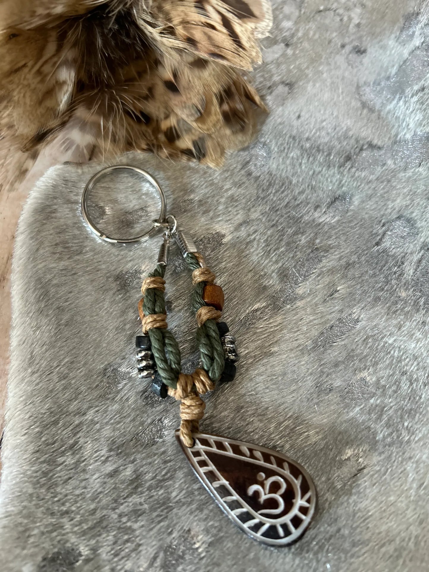 Bag Charm Bohemian Macrame keychain Wood Beads