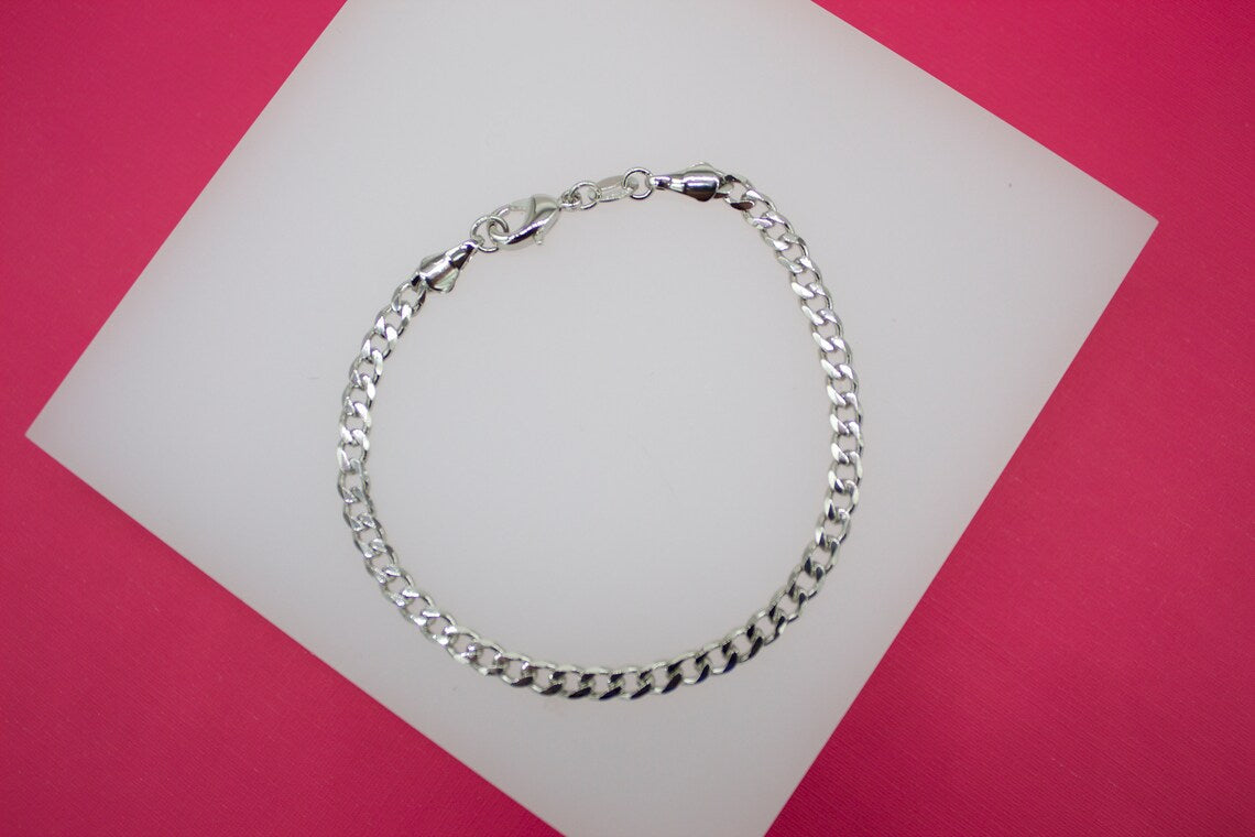 18K Rhodium Filled 4mm Cuban Link Bracelet (I282)-0