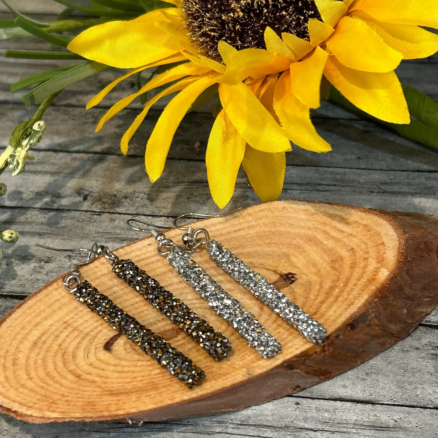 Long Glittery Silver or Gold Dangle Earring