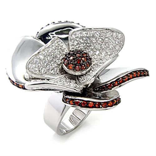 7X191 - Rhodium + Ruthenium 925 Sterling Silver Ring with AAA Grade CZ in Garnet
