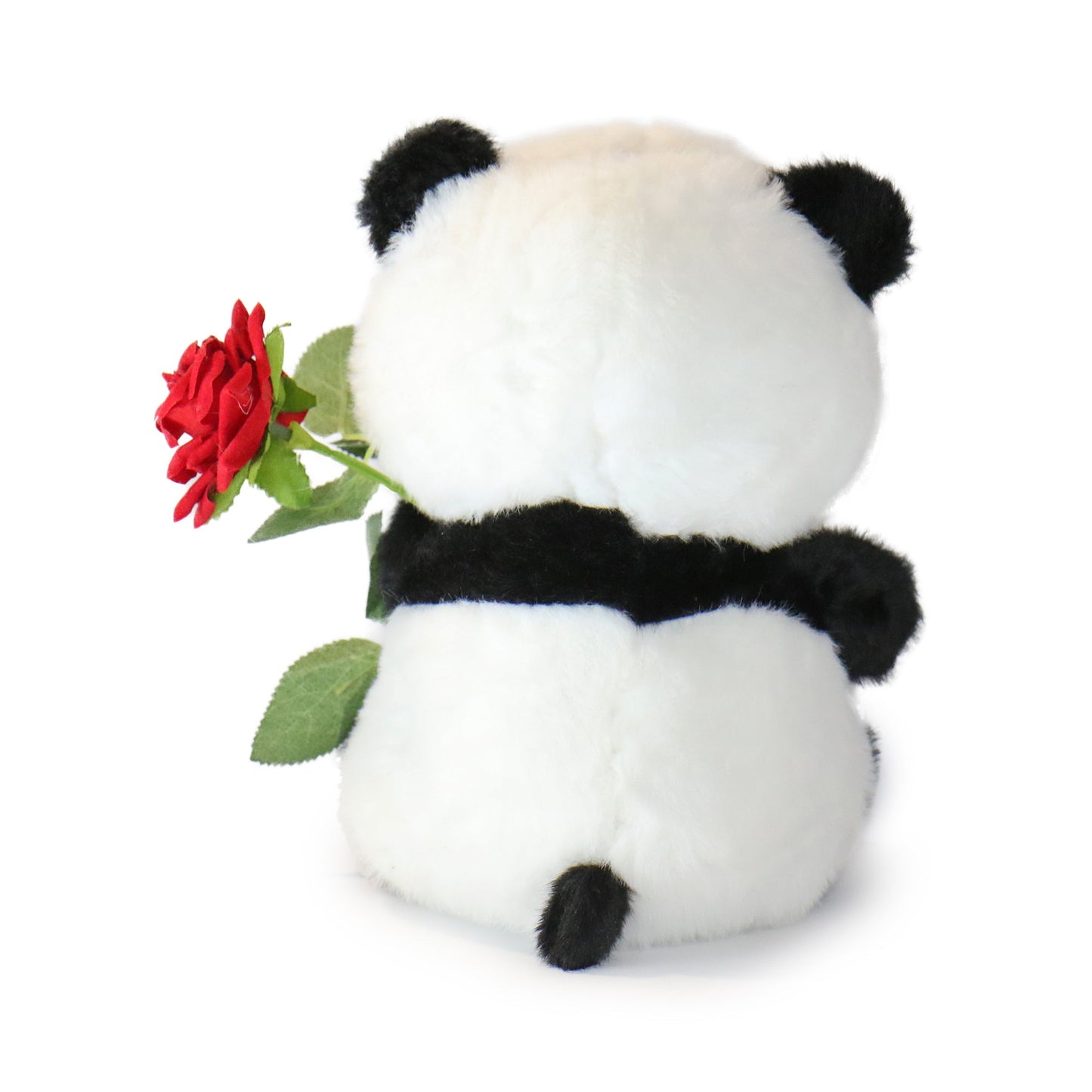 10-Inch Black and White Romeo Panda with Red Rose