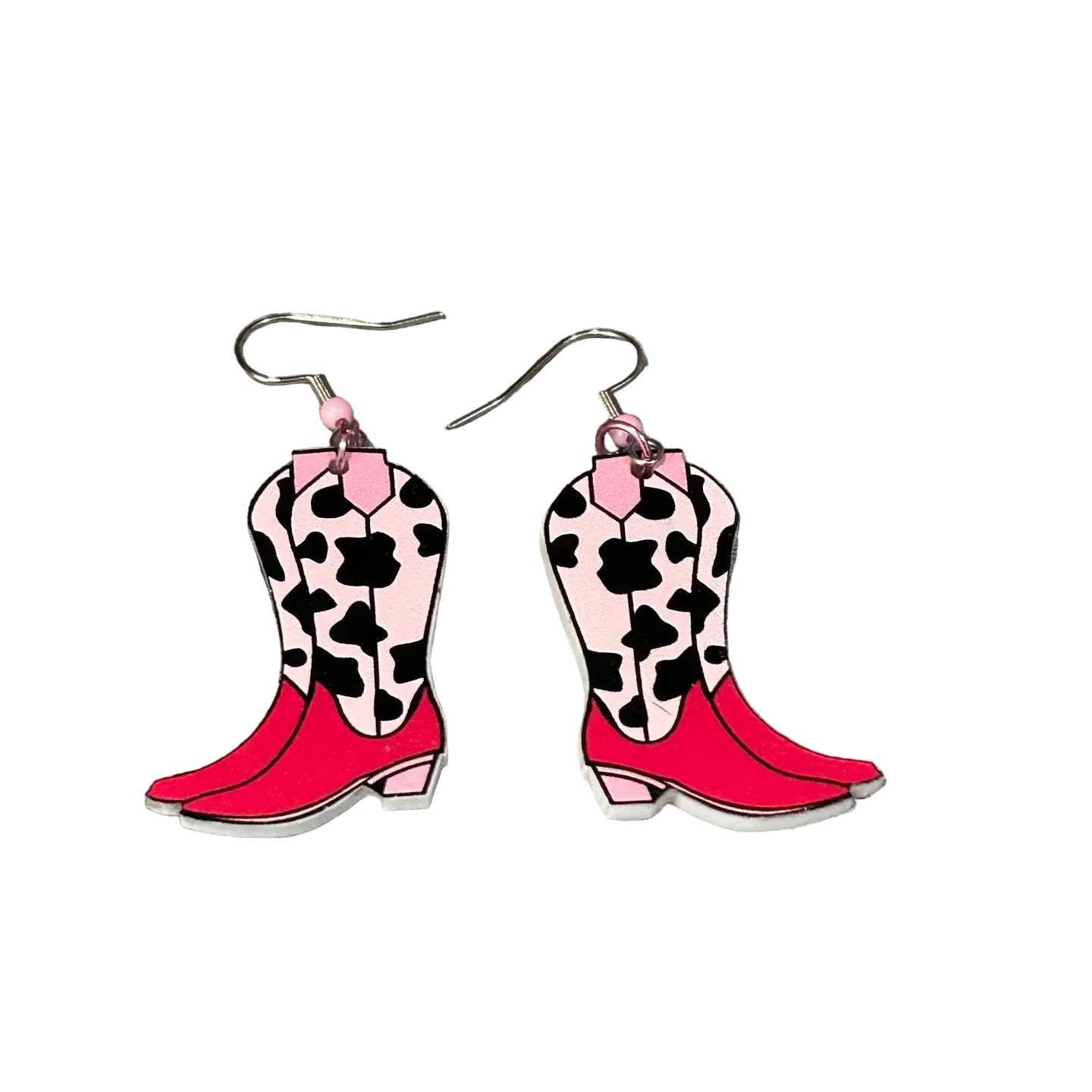 Western Cowgirl Boot Earrings Pink