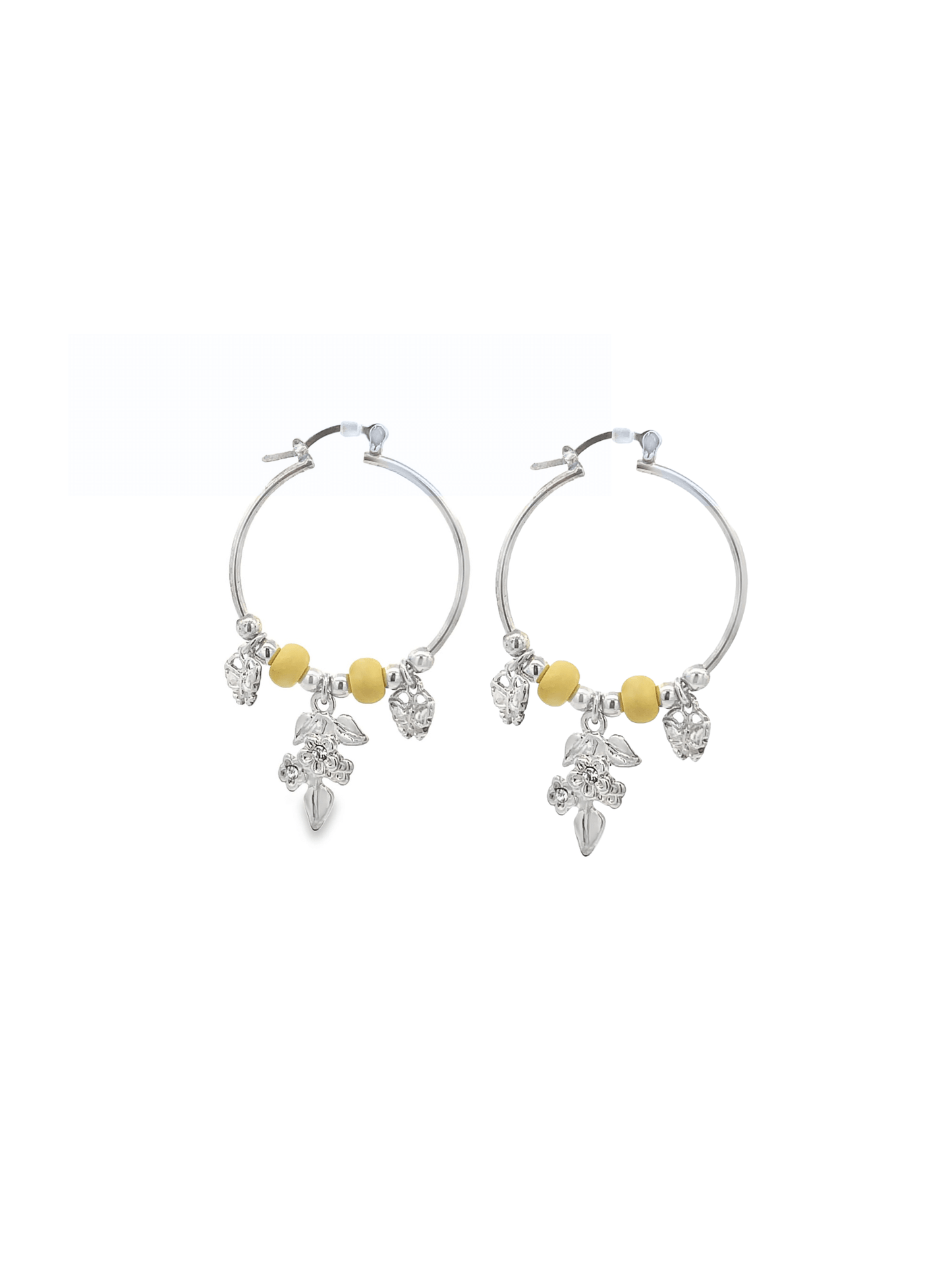 Rhodium Mistletoe Charm Hoops-0