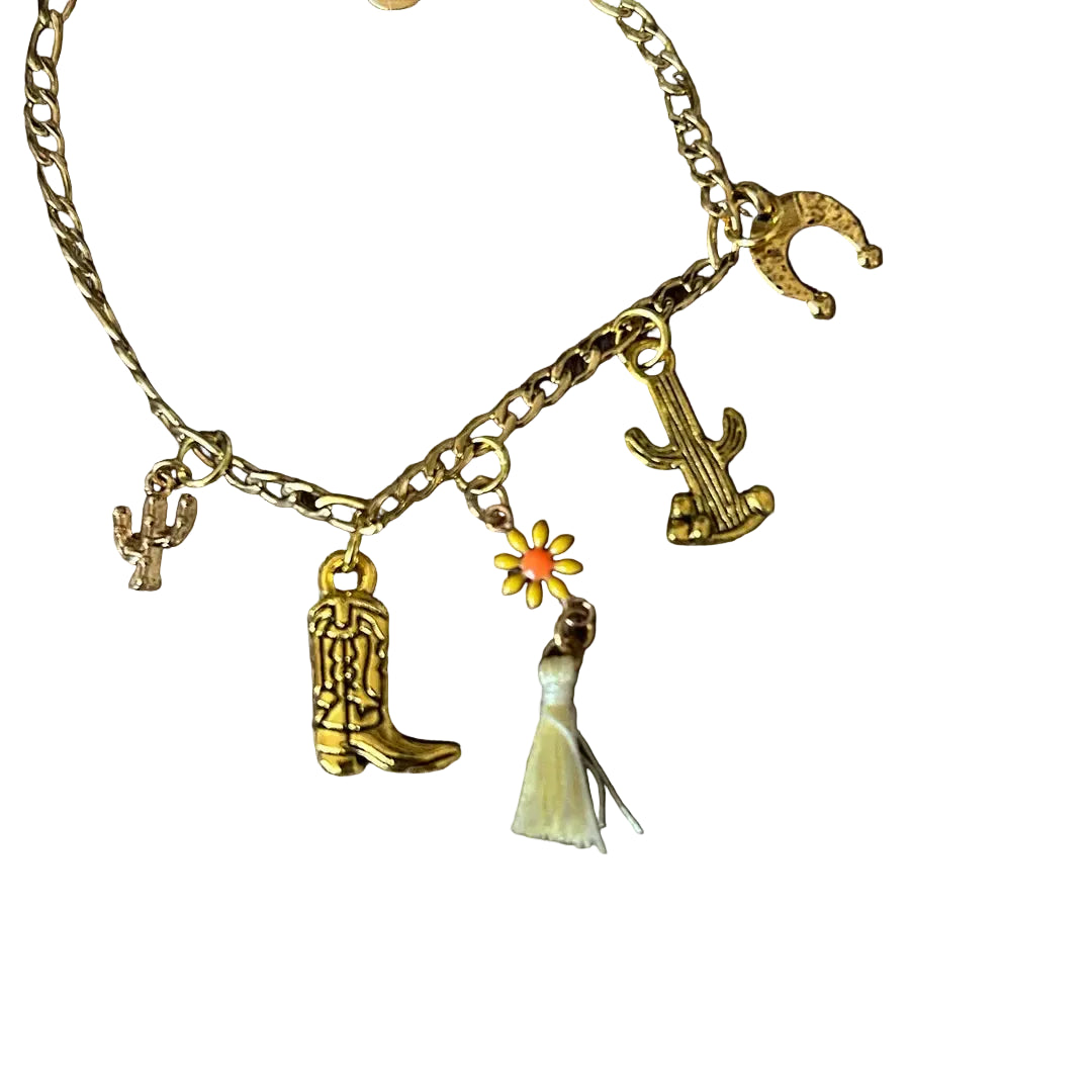 Western Charm Bracelet Horses Cowboy Boot Horseshoe