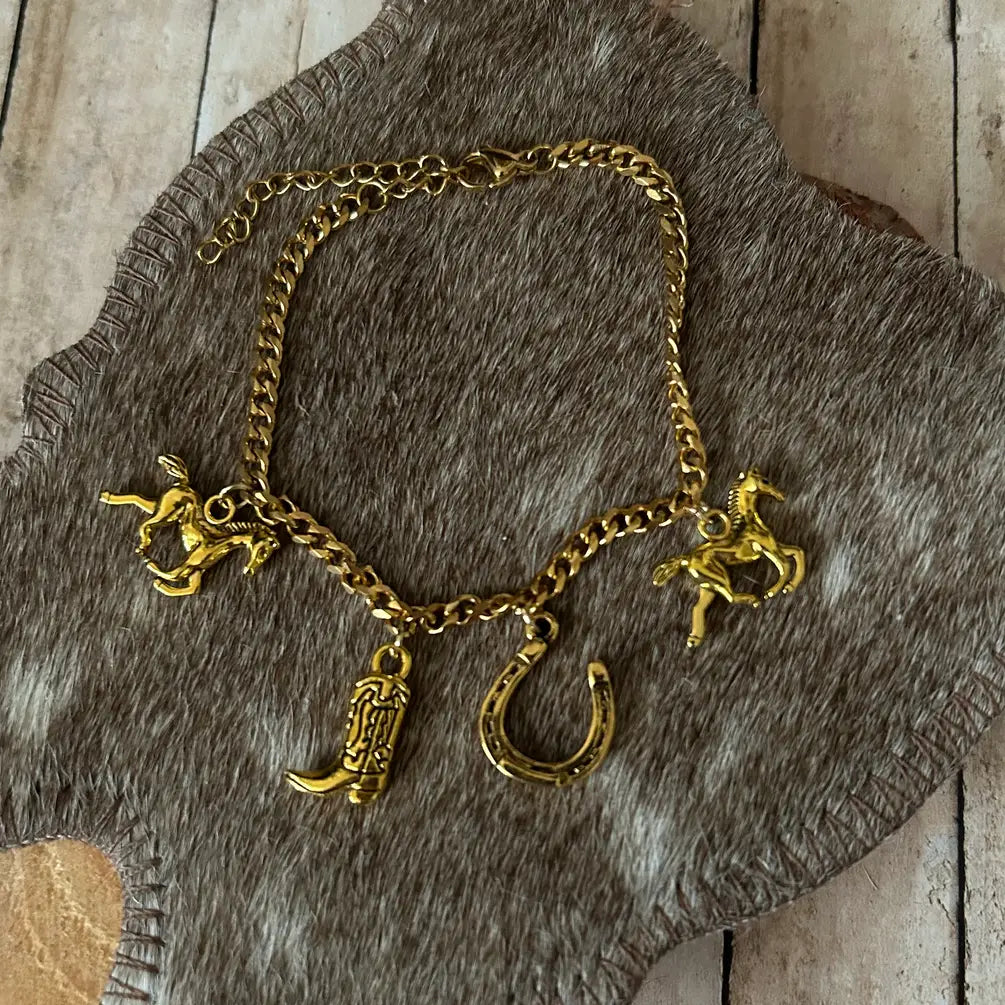 Western Charm Bracelet Horses Cowboy Boot and Horseshoe