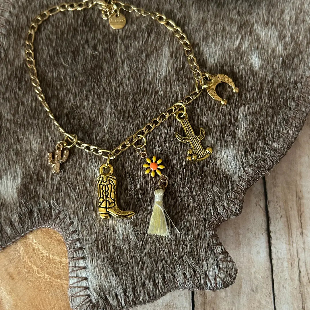Western Charm Bracelet Horses Cowboy Boot and Horseshoe