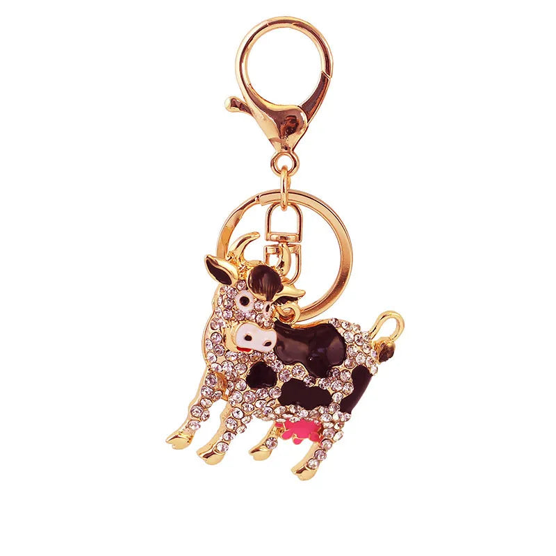 Cute Cows Rhinestones Unisex Keychain