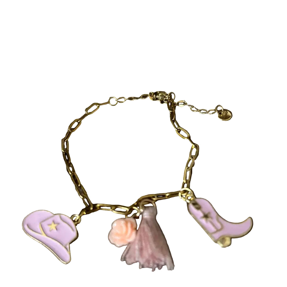 Western Charm Bracelet Cowgirl Hat Boots