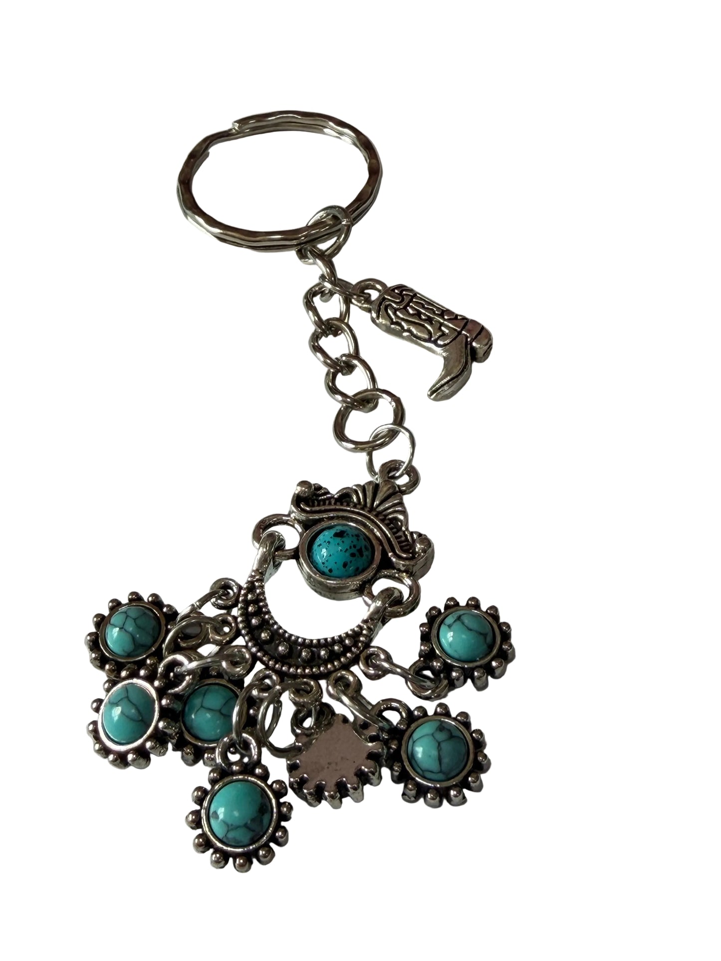 Western Boot Keychain Turquoise Beeds