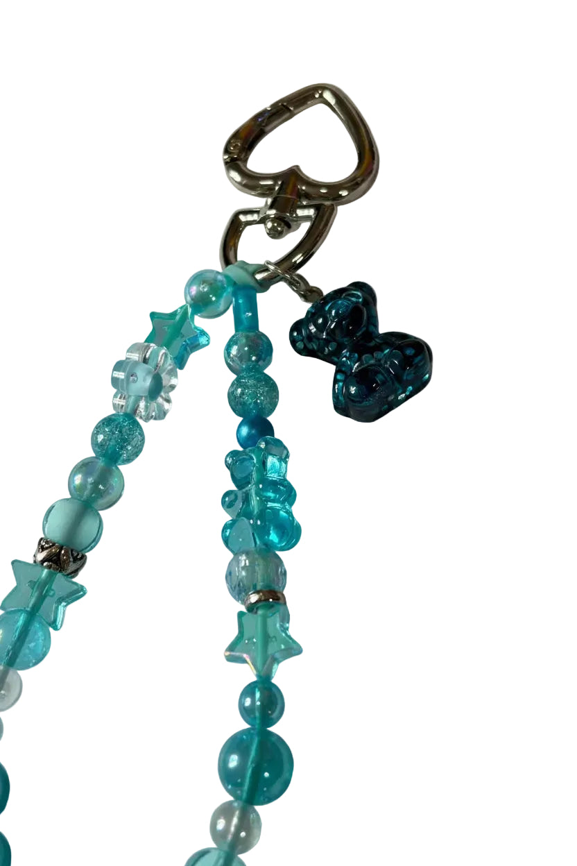 Girls Blue Bear Bag Charm Star Heart
