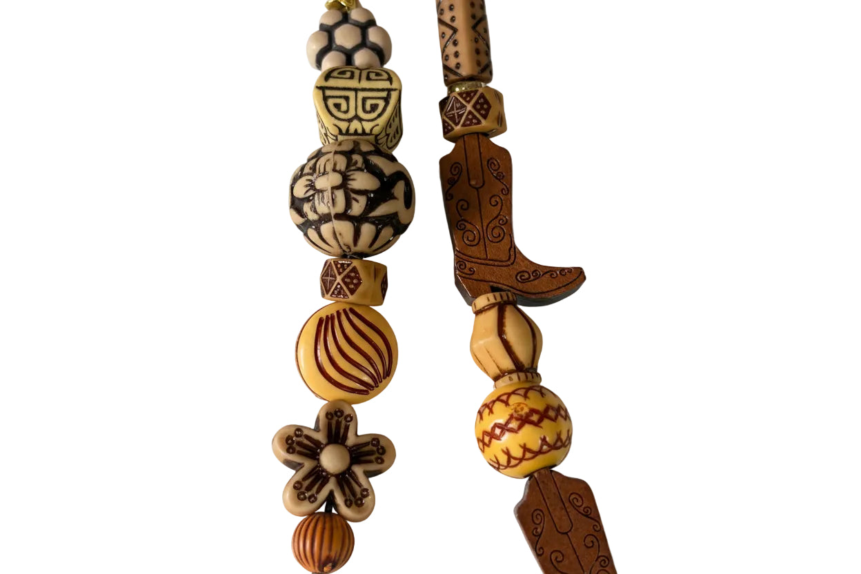 Western Boot Bohemain Beads Wood Charms Bag Charm KeyChain