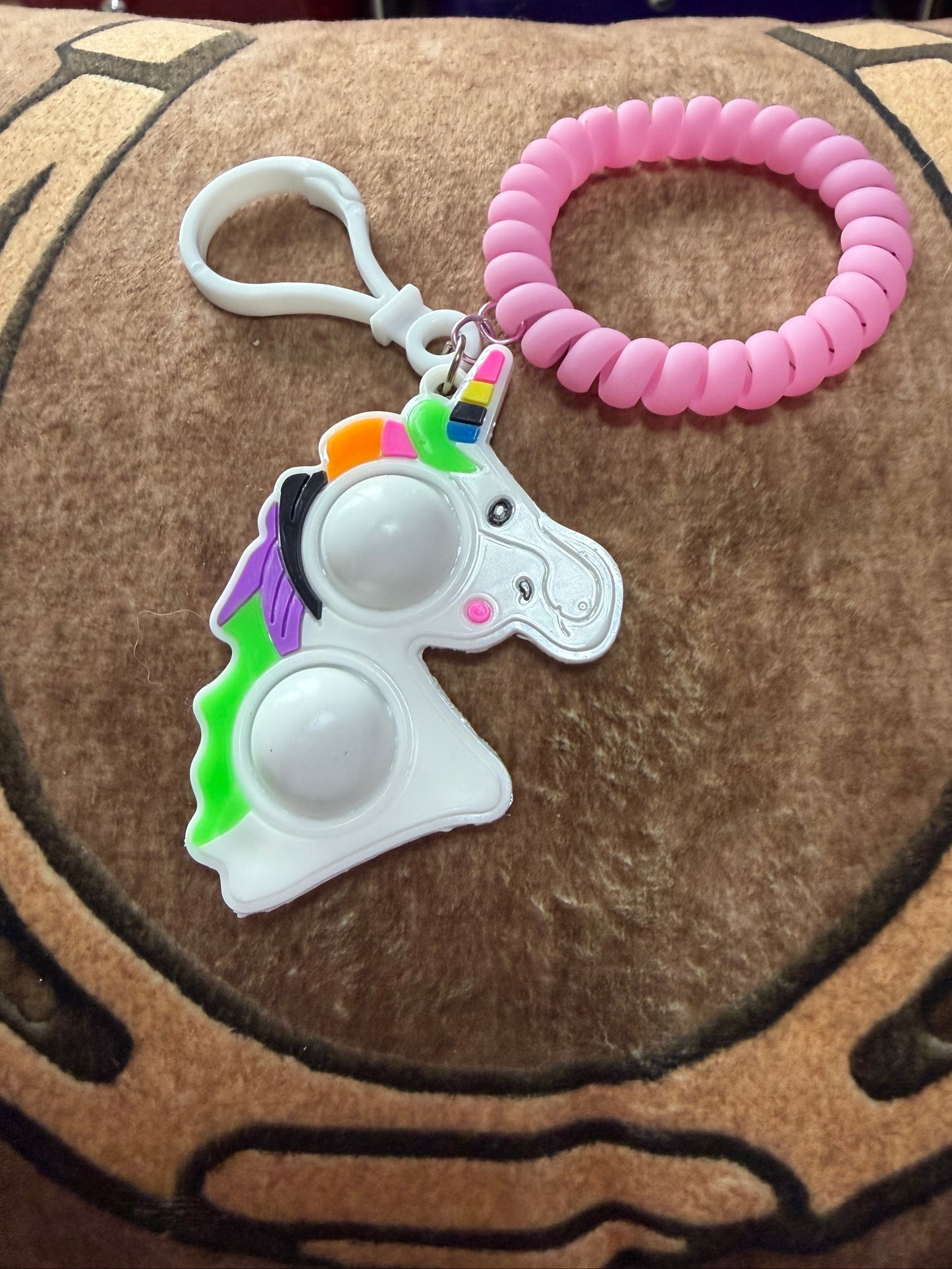 Girls Unicorn Bracelet Keychain Bag Charm Pink White Finger Punch Out