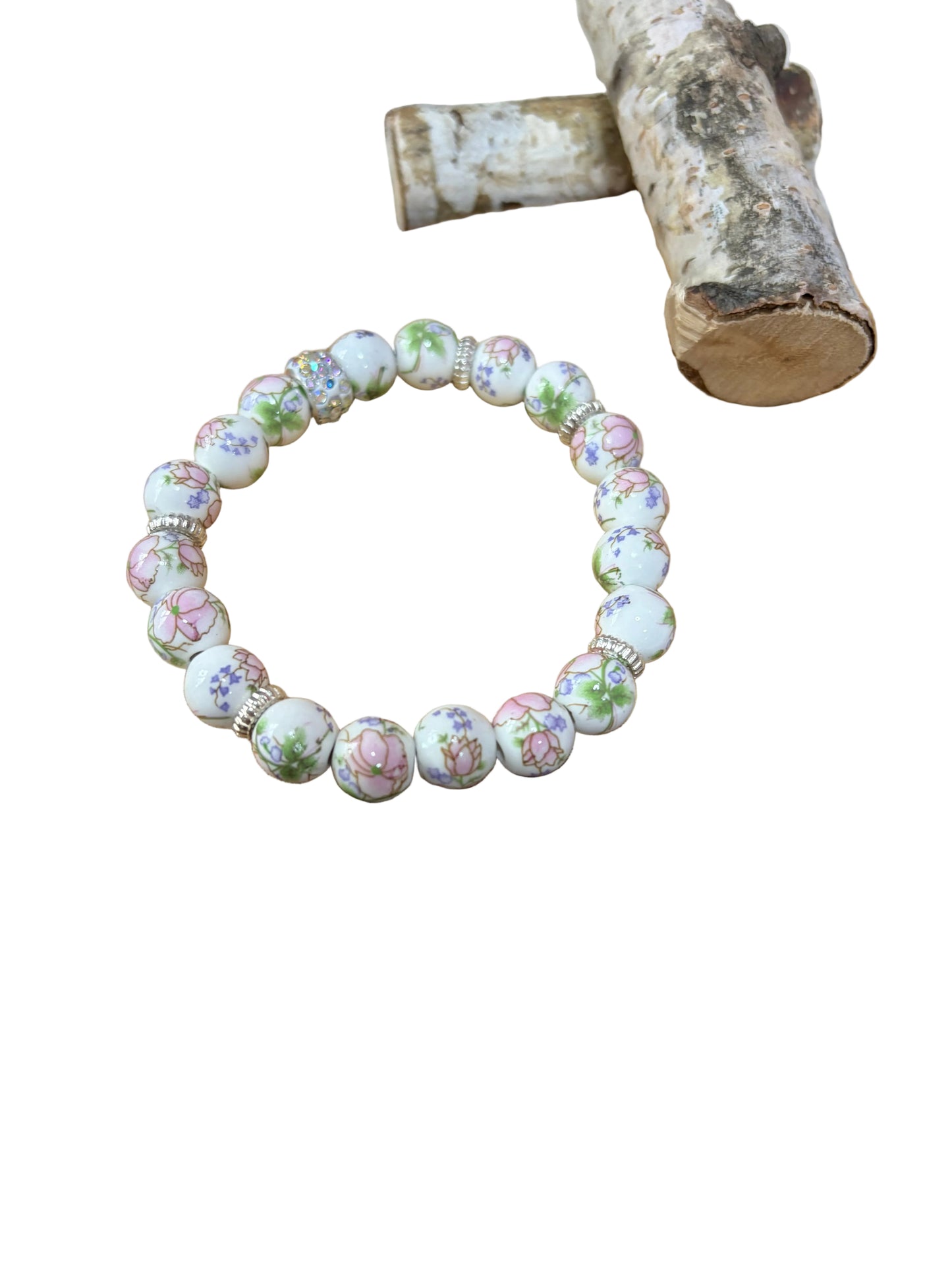 Delicate Flower Beads Pastel Colors Stretch Beaded Bracelet