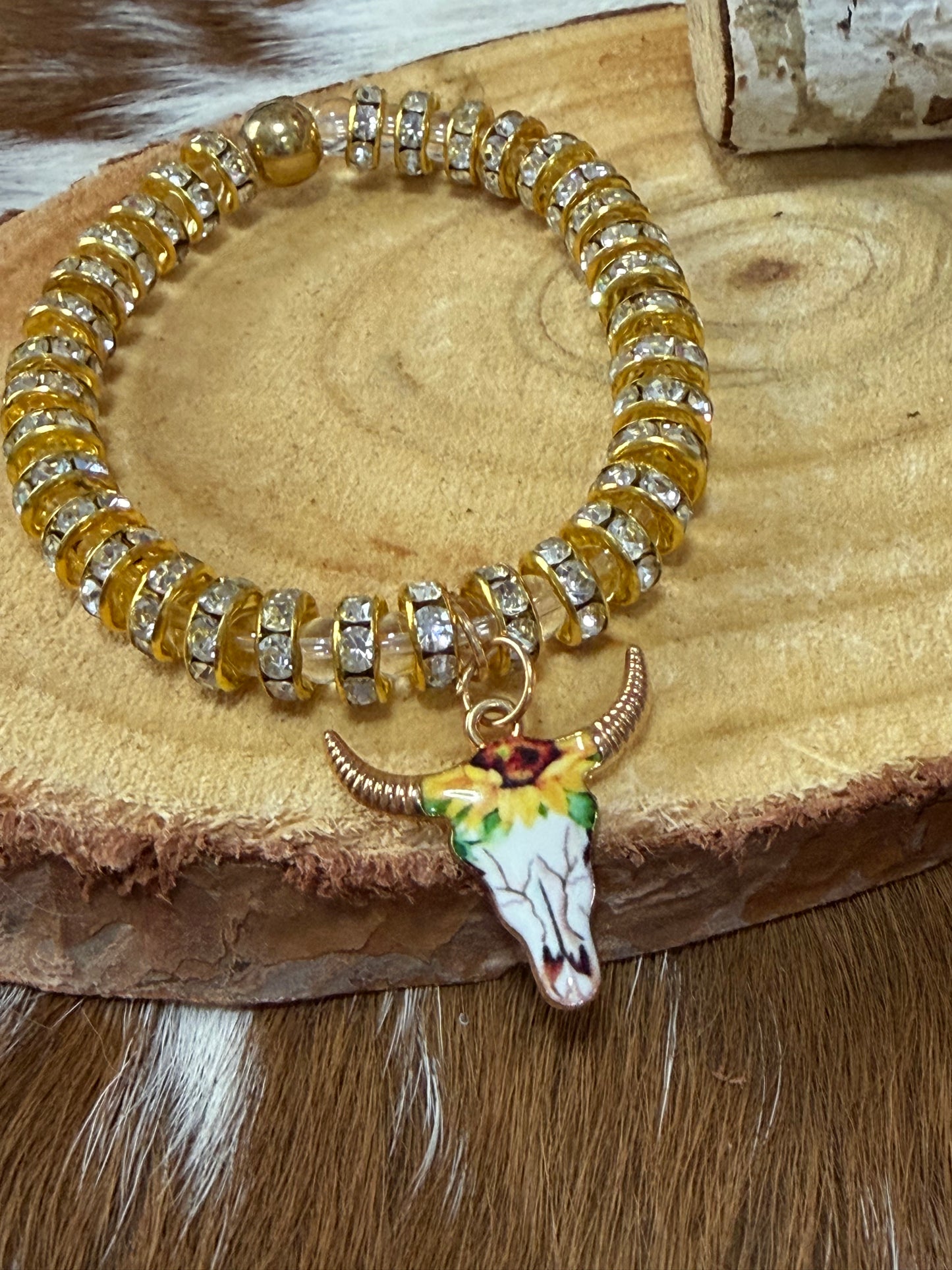 Western Gold Silver Stretch Bracelet Steerhead Charm