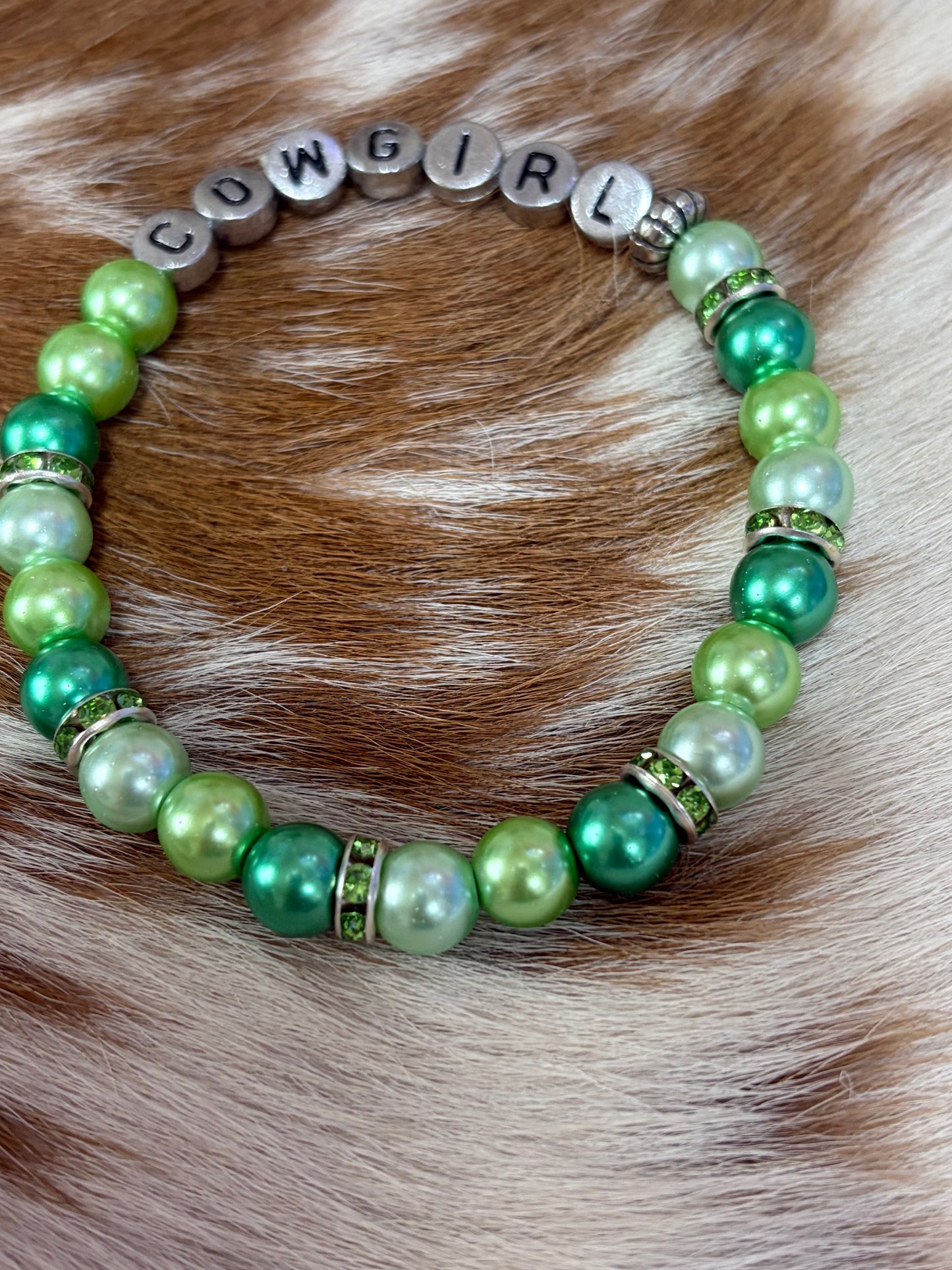 Western Cowgirl Shades Green Beaded Bracelet