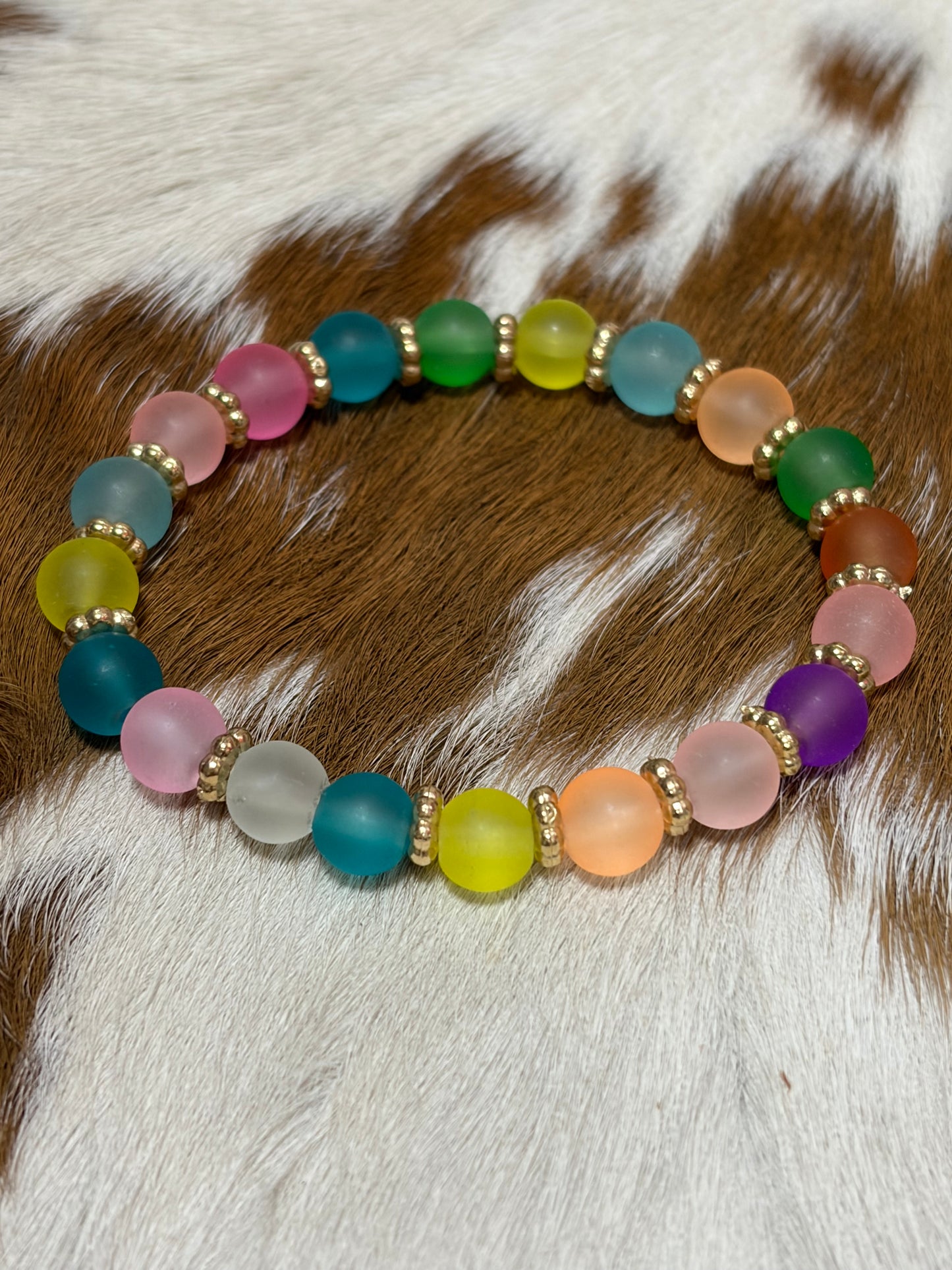 Pastel Rainbow Color Beads Gold Spacers Stretch Bracelet