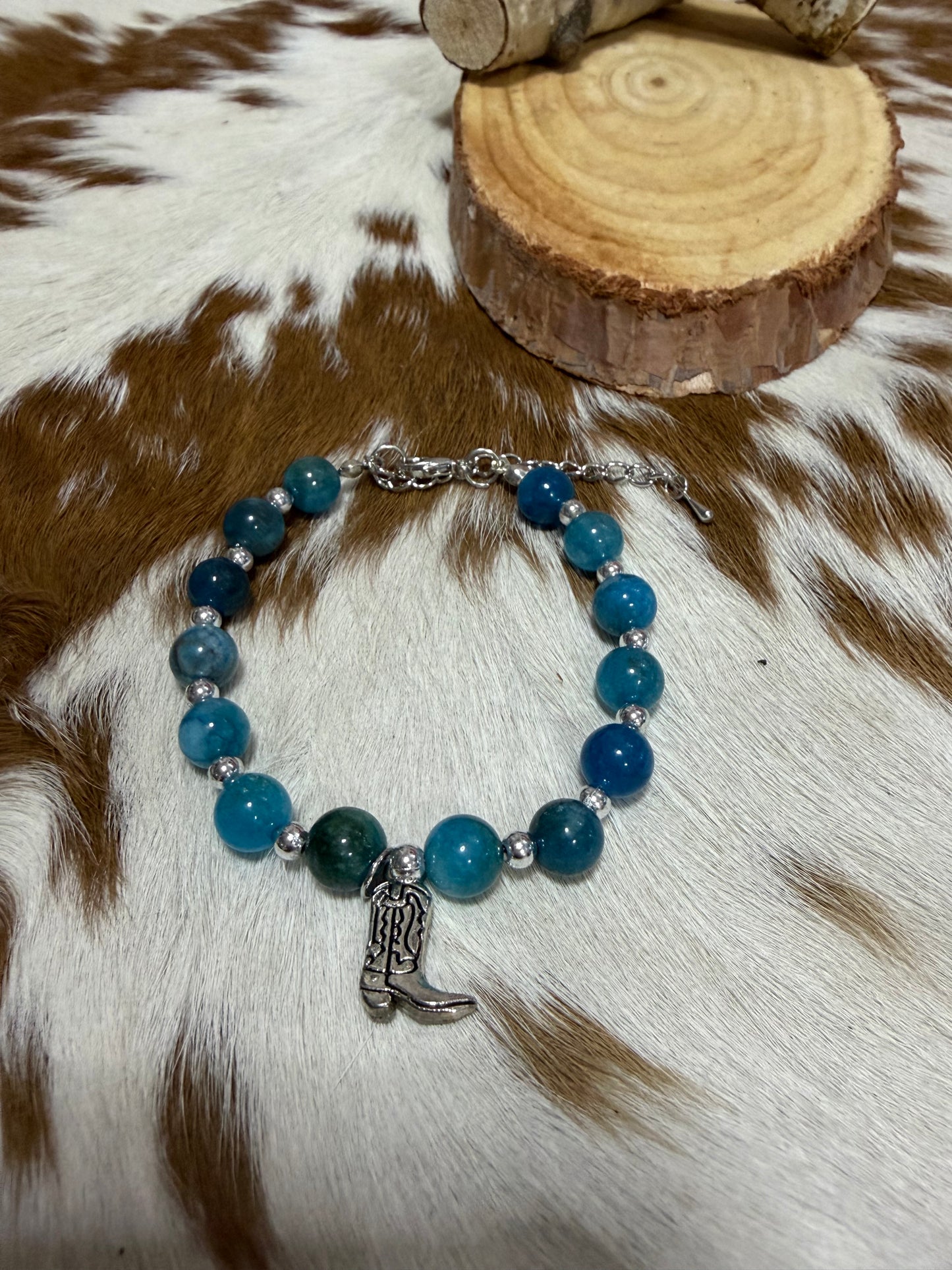 Beaded Charm Bead Bracelet Cowboy Boot Charm Silver