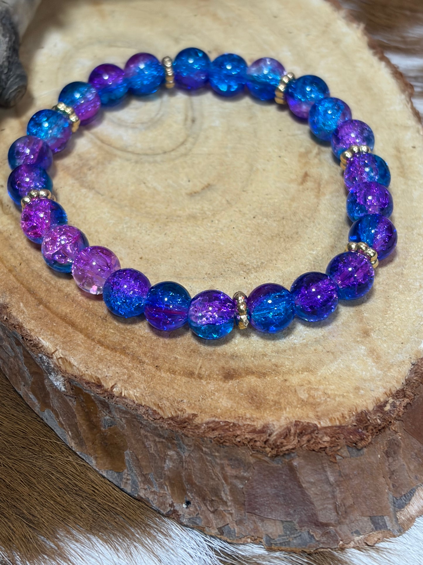 Shade Blue Purple Mixed Color Glass Beads Stretch Bracelet