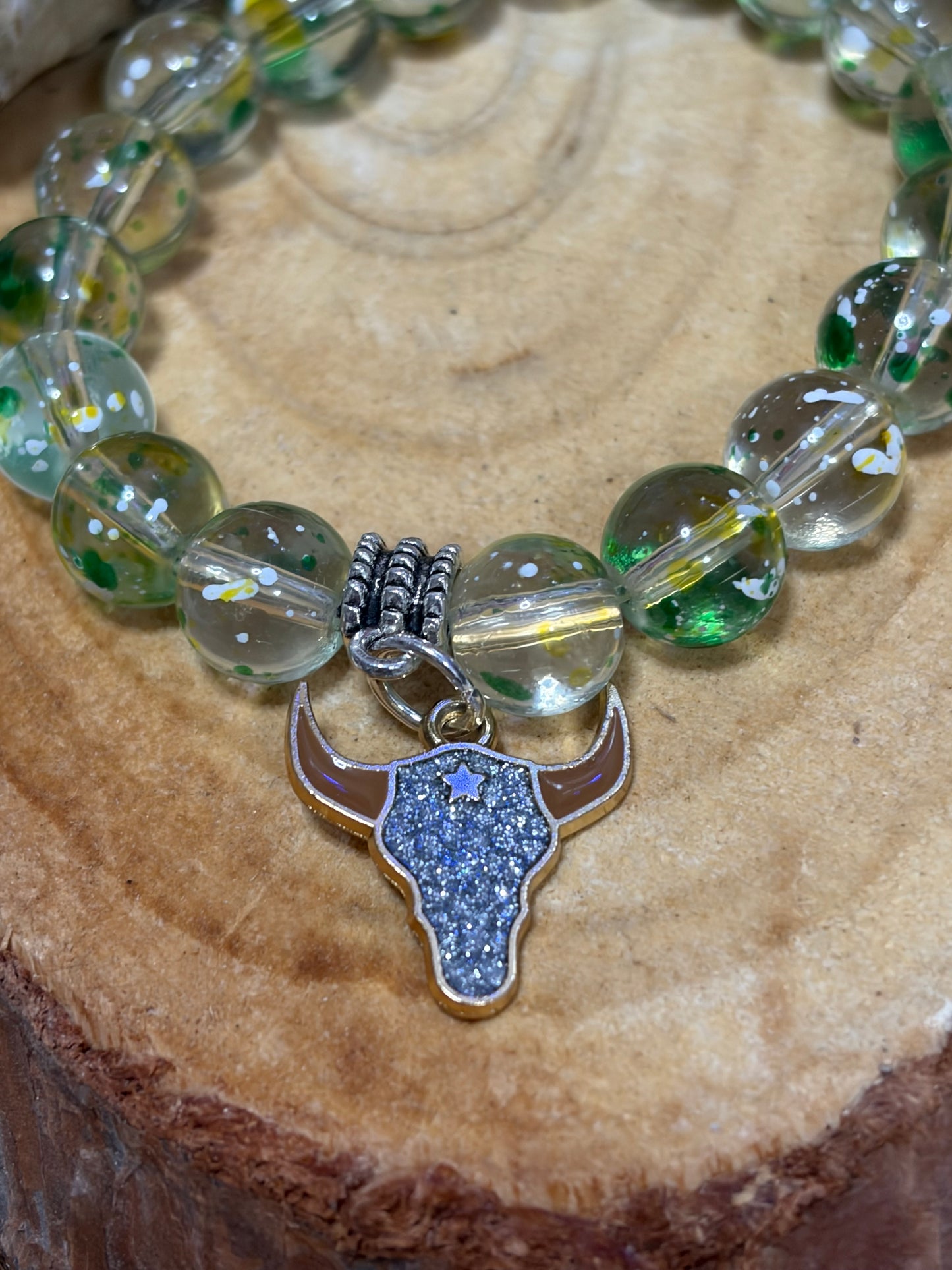 Girls Western light Green Glass Beads Stretch Bracelet