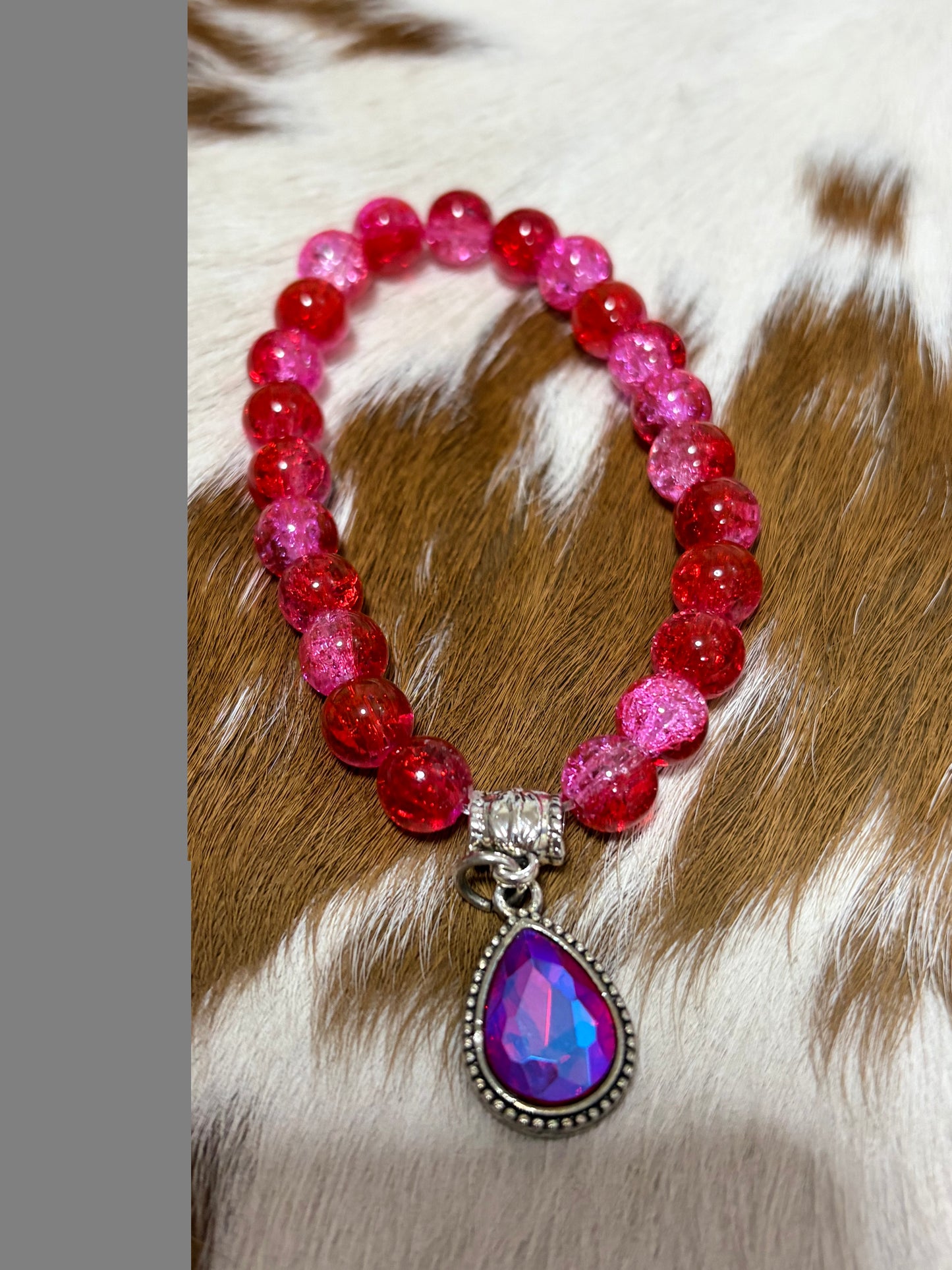 Shades Red Pink Glass Beaded Stretch Bracelet