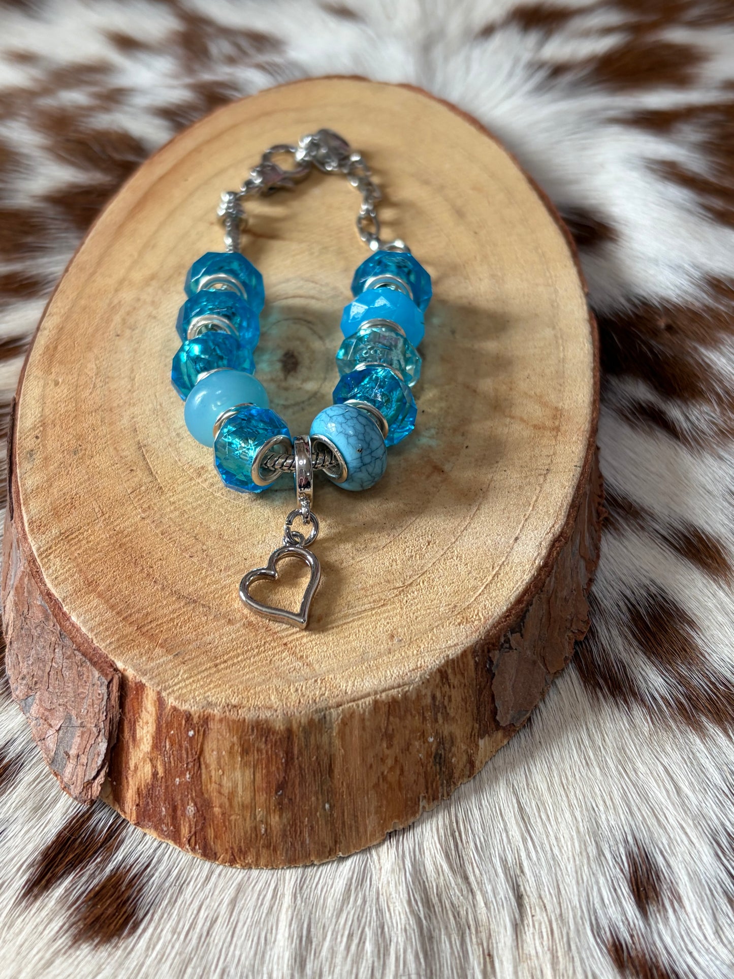Heart Beaded Blue Beads One Piece Adjustable Snake Bone Chain