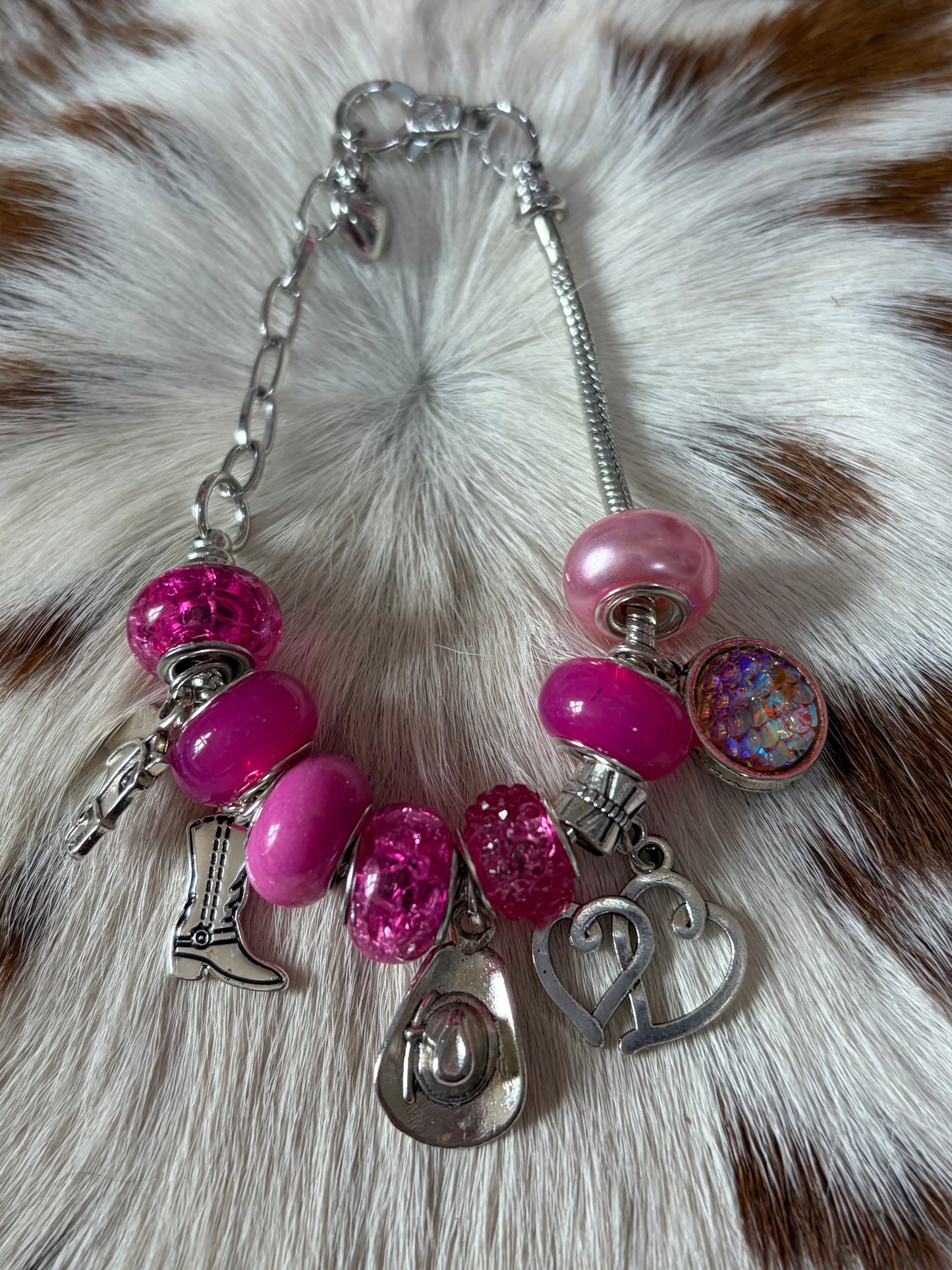 Western Pink Beads Western Charms 1pc Adjustable Snake Bone Chain Bracelet