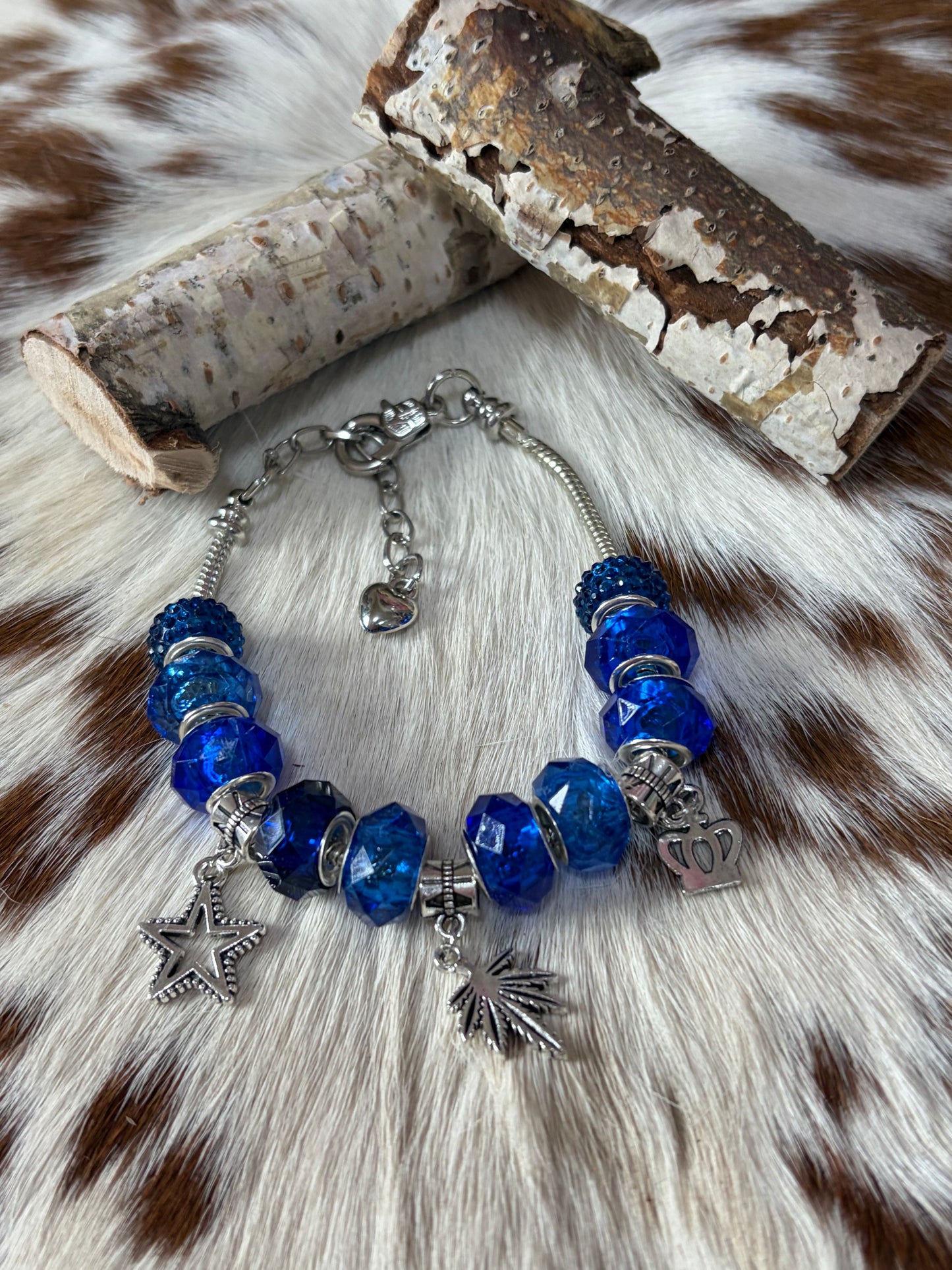 1pc Adjustable Snake Bone Chain Bracelet Royal Blue Beads Charms
