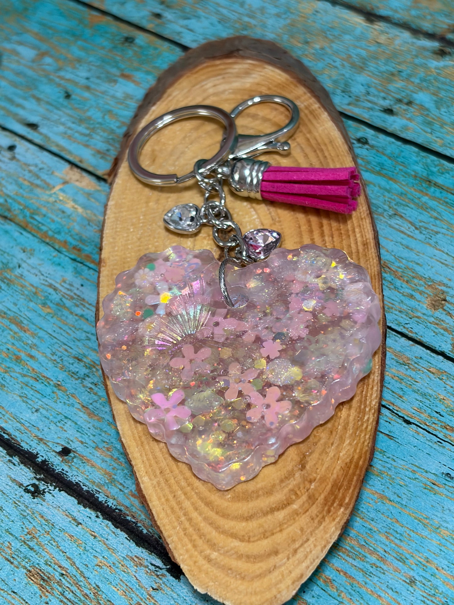 Resin Heat Keychain Bag Charm Tassals Heart Charm Butterfly