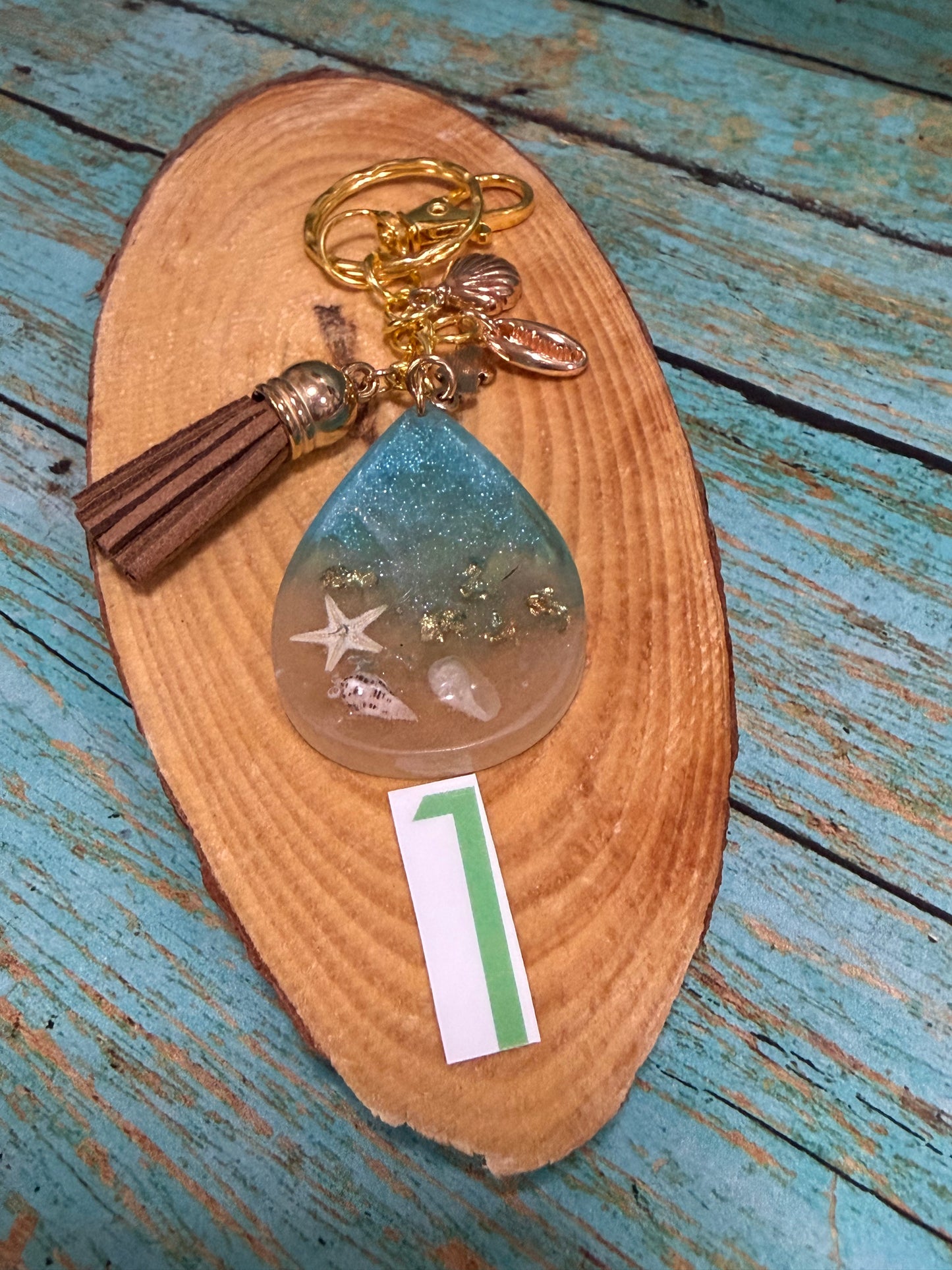Resin Keychain Bag Charm Ocean Scene Star Fish Sea Shells Flowers Bee