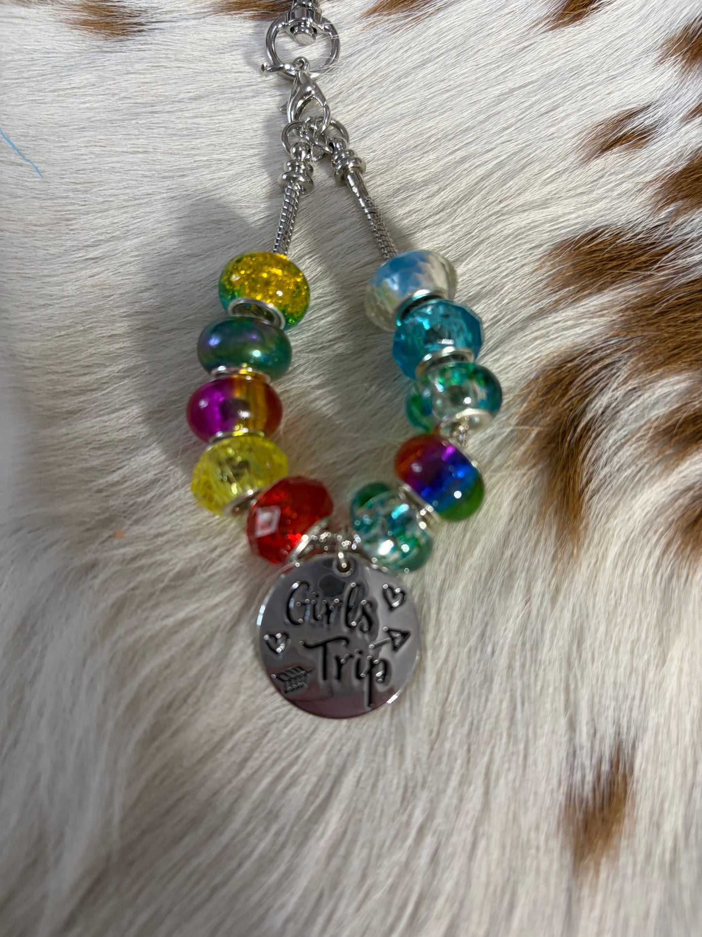 Girls Trip Beaded Charm Bag Purse Backpacks Silver Chain