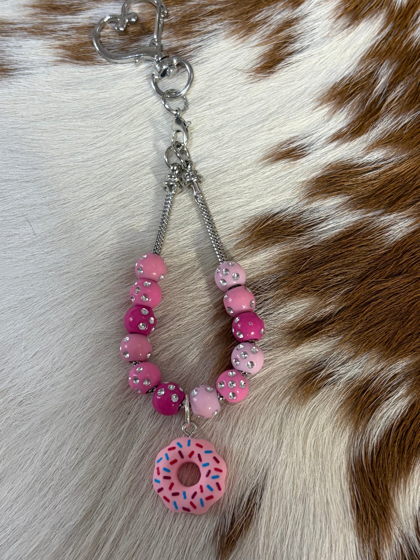 Kids Donut Bag Charm Pink Silver Chain Purse Backpack