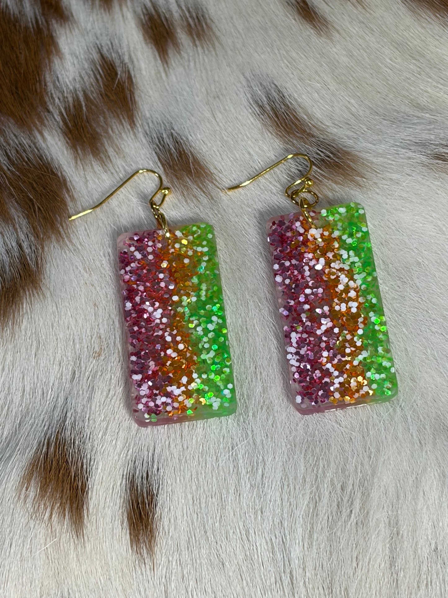 Resin multiple Colors Green Orange Glitter Earrings