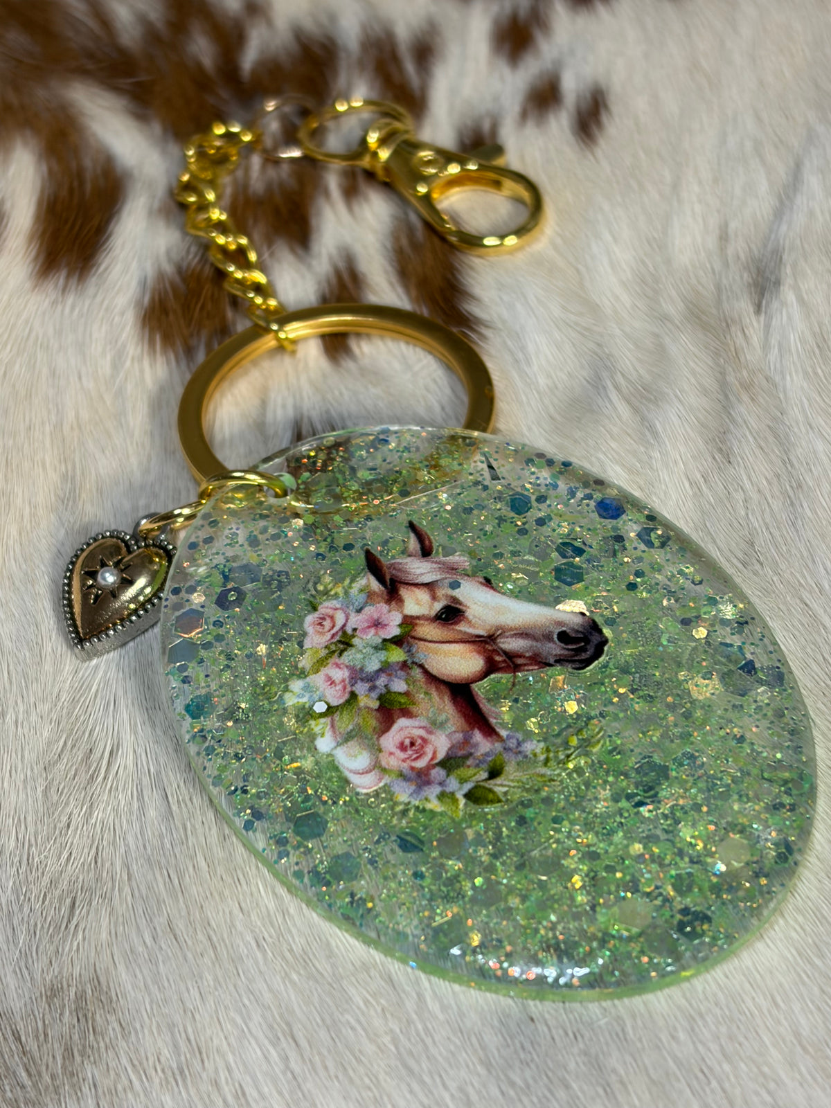 Oblong Resin Acrylic Horse Bag Charm Glitter Gold Silver Heart Charm Purse Bag Charm Backpack Bag Charm