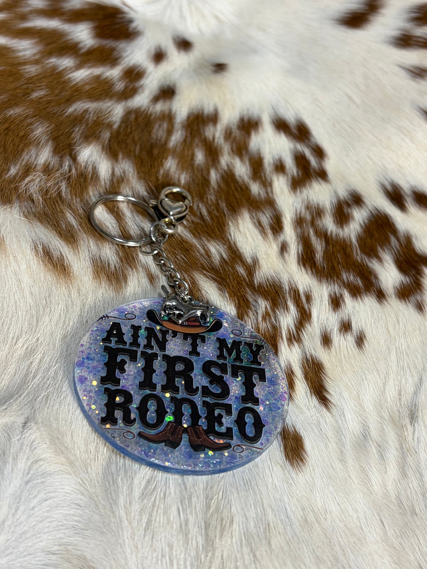 Round Resin acrylic Ain't My First Rodeo Glitter Bag Charm Keychain Purse Bag Charm Backpack Charm