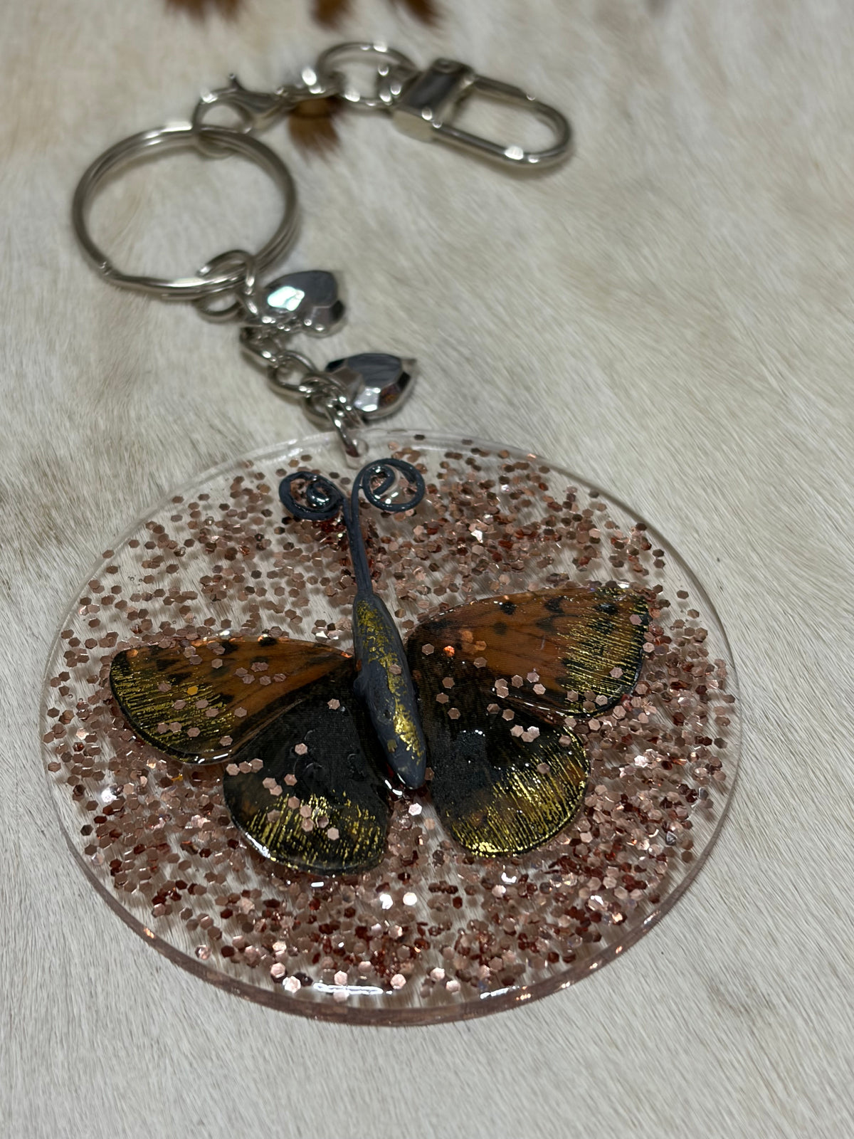 Butterfly Resin Bag Charm Glittery Heart Charms Purse Charm Backpack Charm