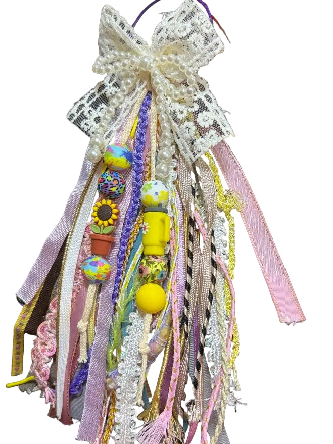 Ribbon Bag Charm White Bow Beaded Silicone Charms Sunflower Yellow Mug