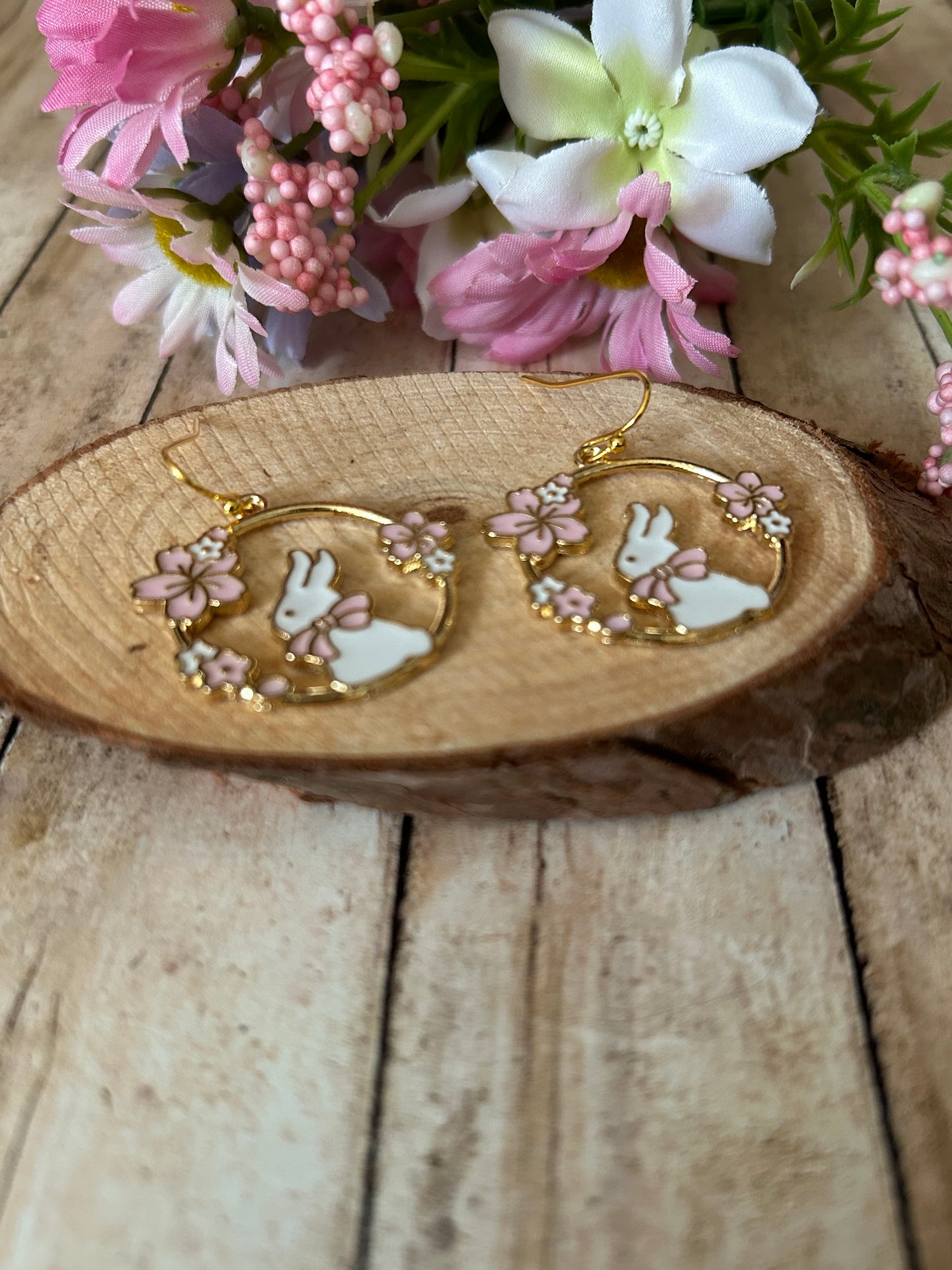 Easter Bunny Rabbit Flowers Earrings