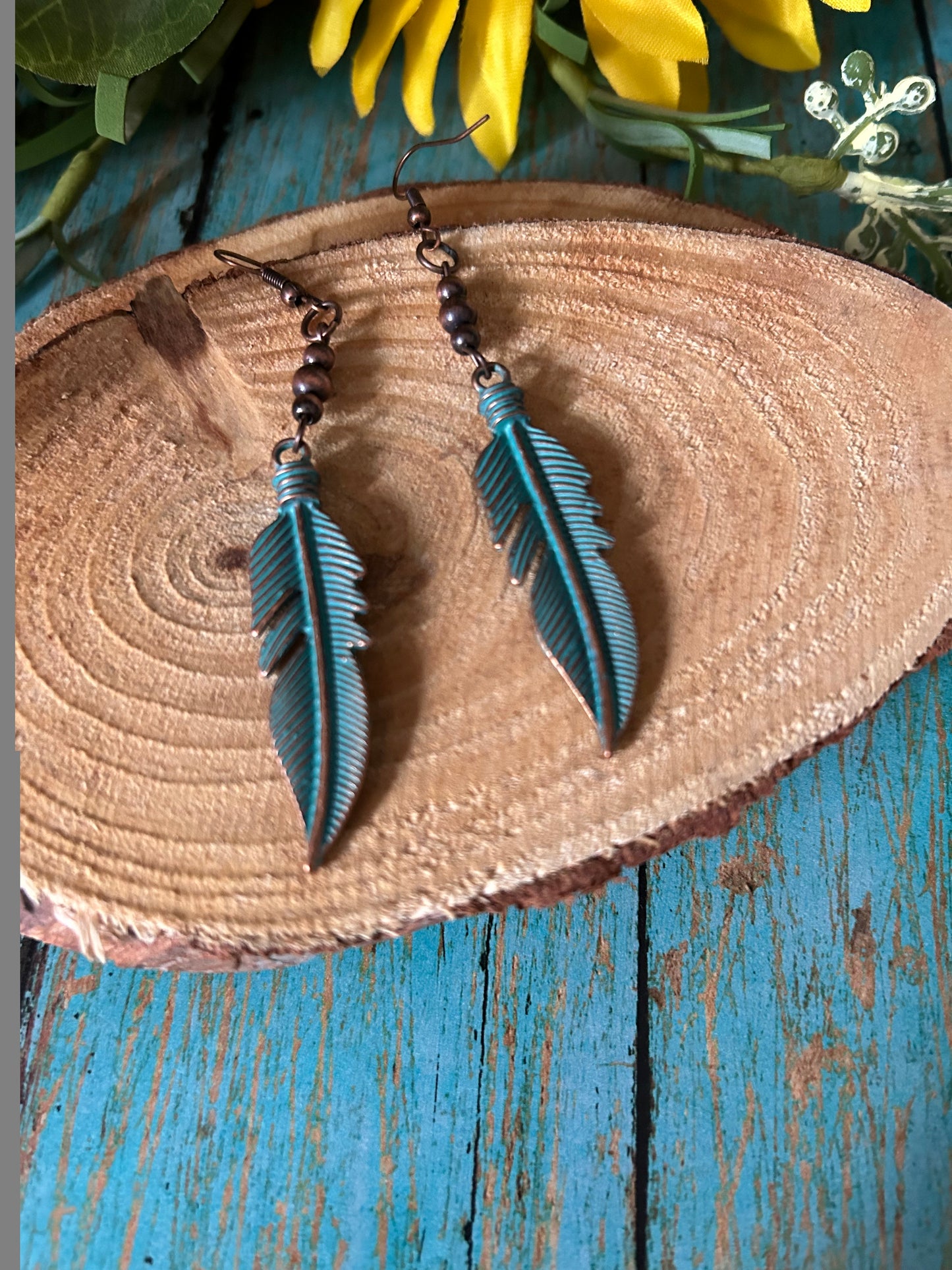 Western Turquoise Feather Earrings
