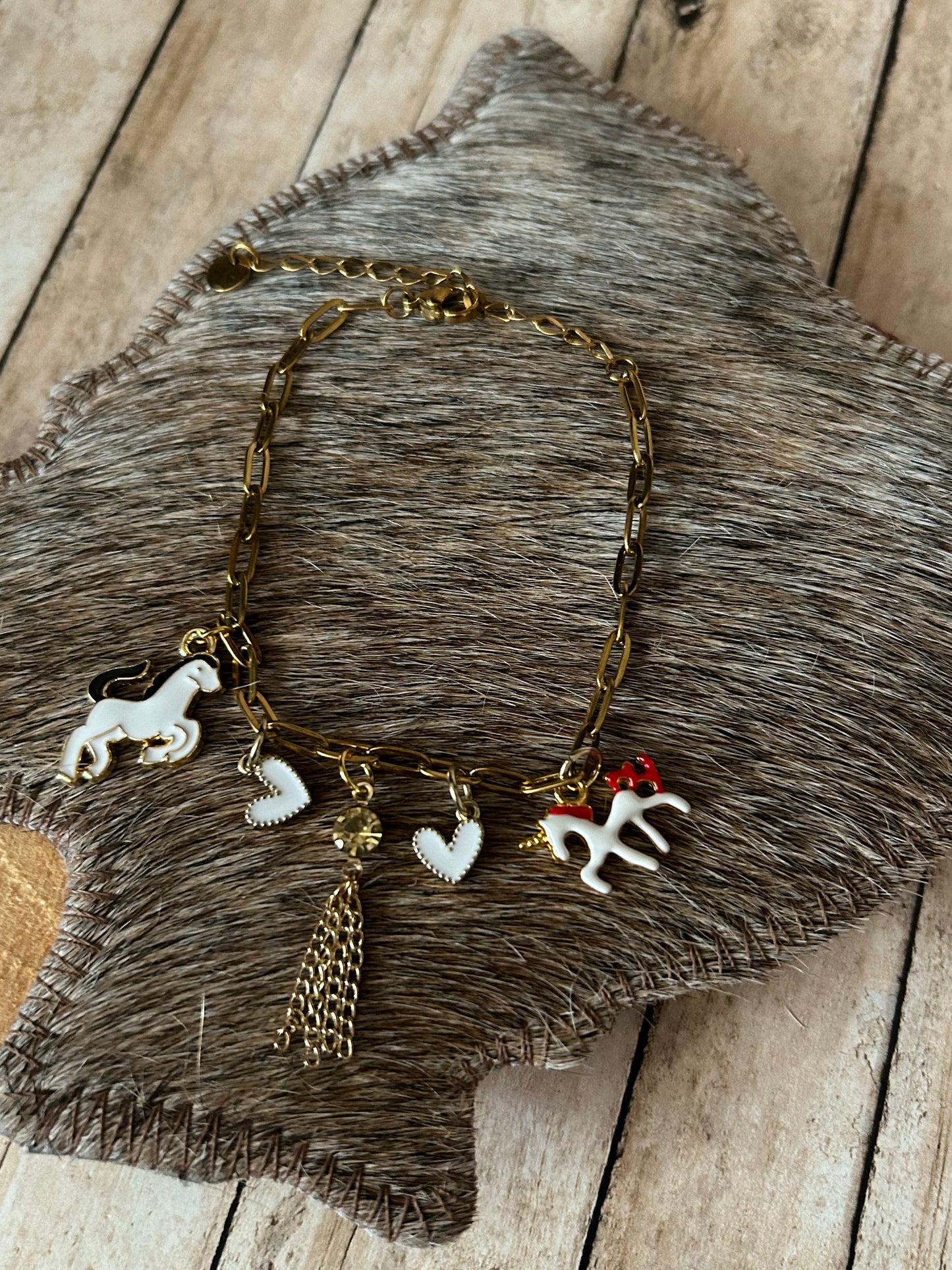 Western Horses & Heart Gold Bracelet