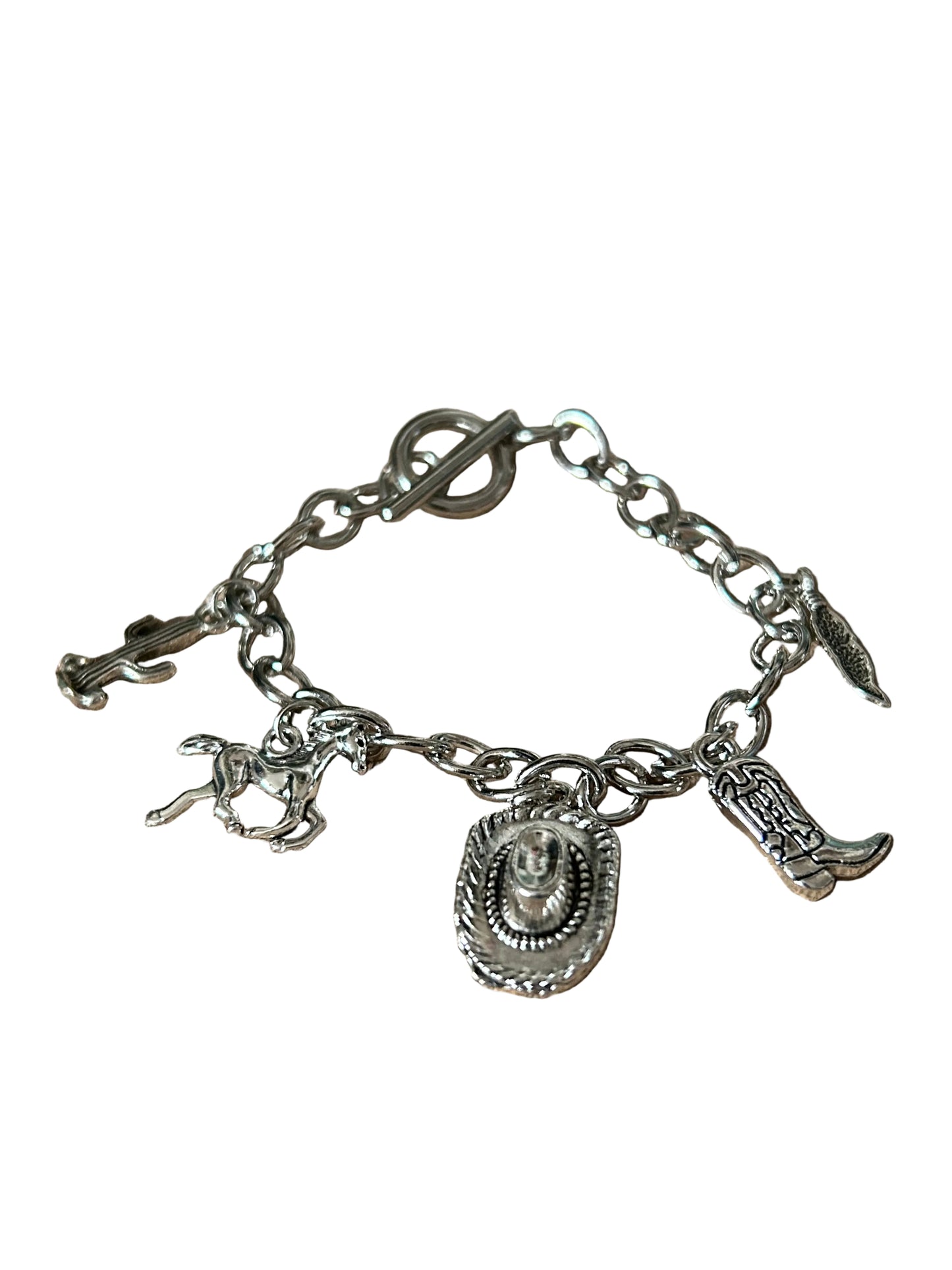 Country Western Charm Bracelet Horse Boot Cactus