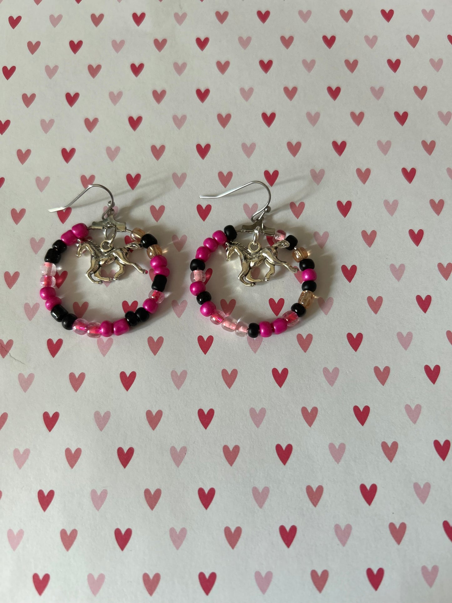 Western Seed Bead Hoop Earrings with Horse