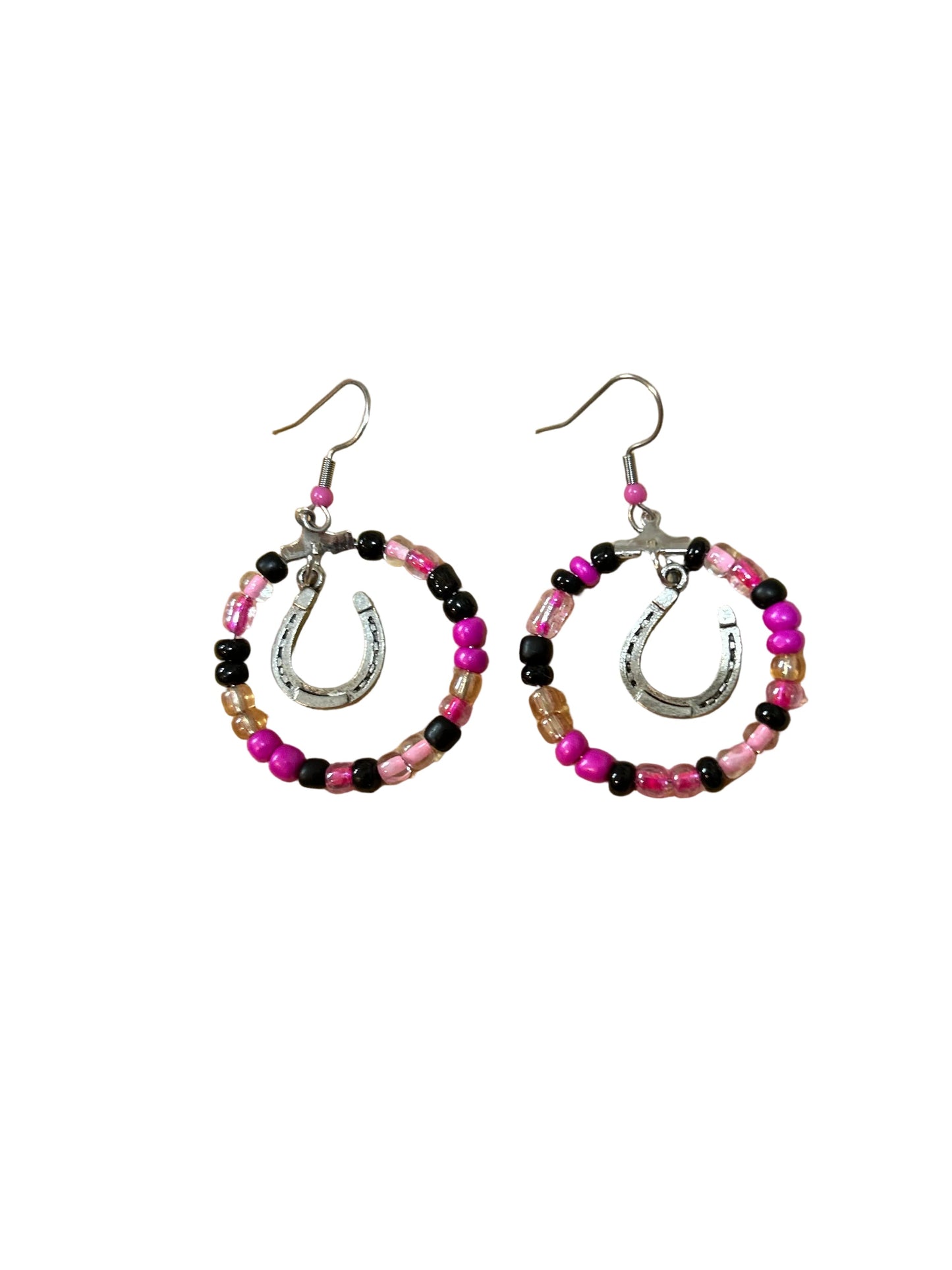 Two Styles Seed Bead Hoop Earrings Cowboy Boot Horseshoe