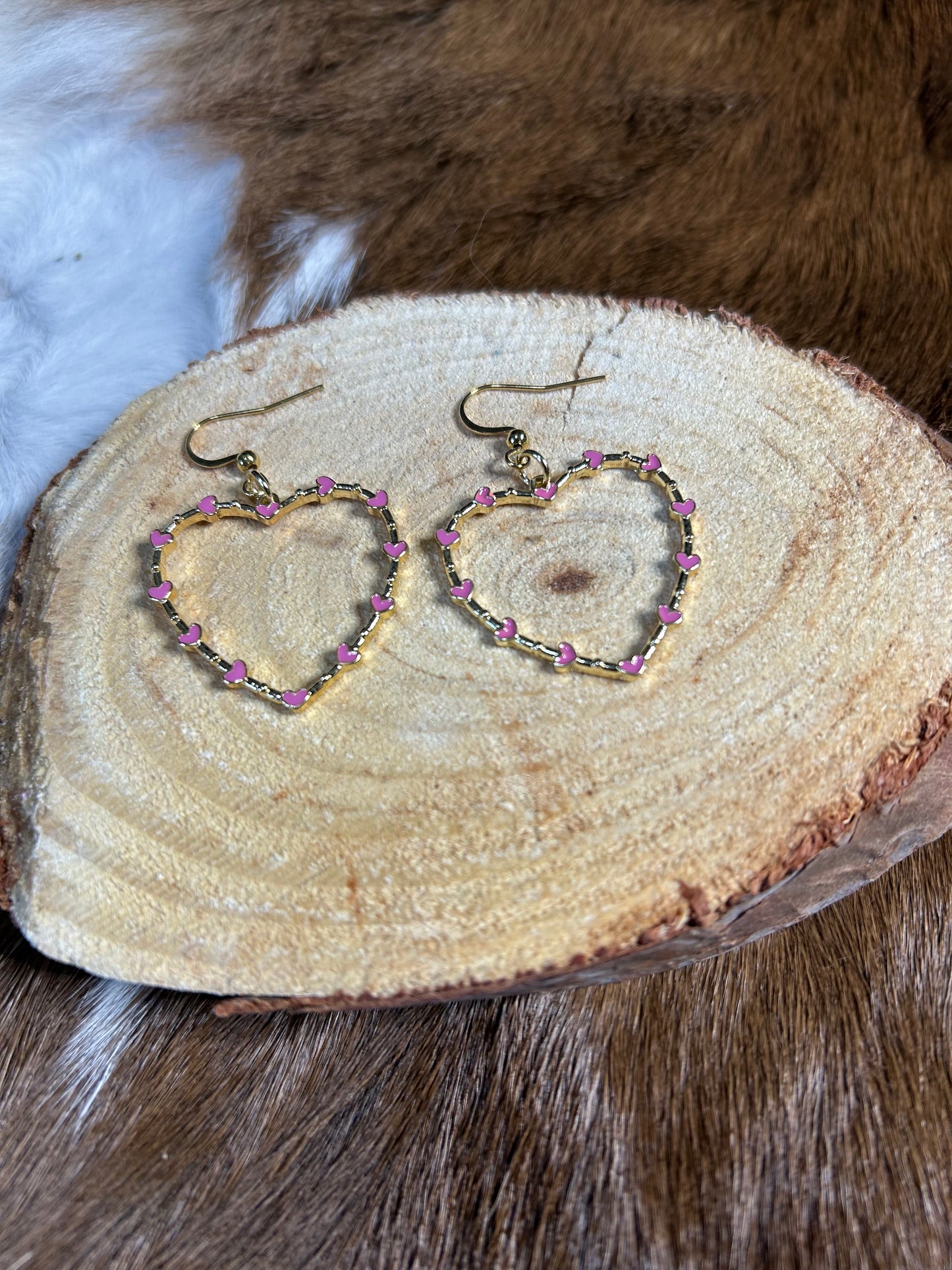 Gold Heart Shape with Small Hearts Surrounding the Gold Heart Earrings