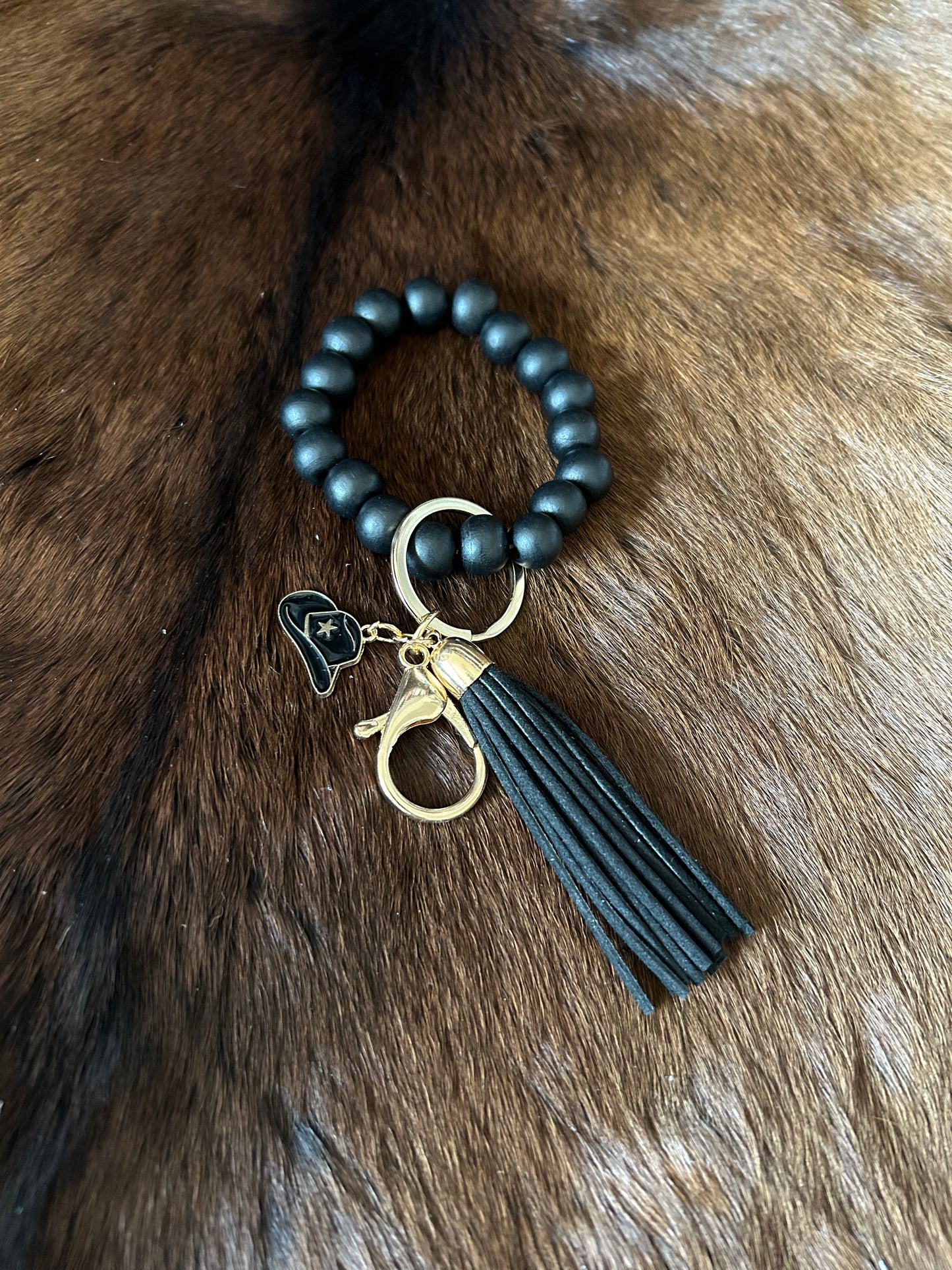 Western Stretch Bracelet Keychain Cowboy Hat or Steer